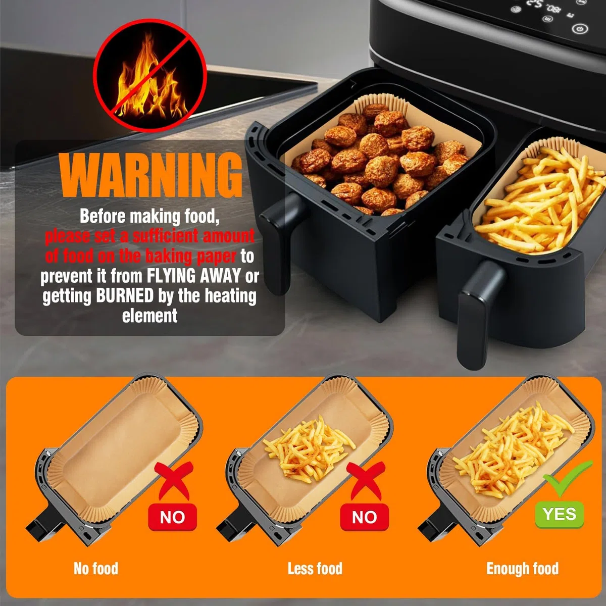 200 Pezzi Carta Forno per Friggitrice ad Aria Doppio Cestello, 9L, per Philips Dual Basket 3000 & 5000 serie/Air Fryer Tefal Easy Fry/Moulinex XXL Dual Easy Fry,Food-Grade BPA Free,FDA e LFGB
