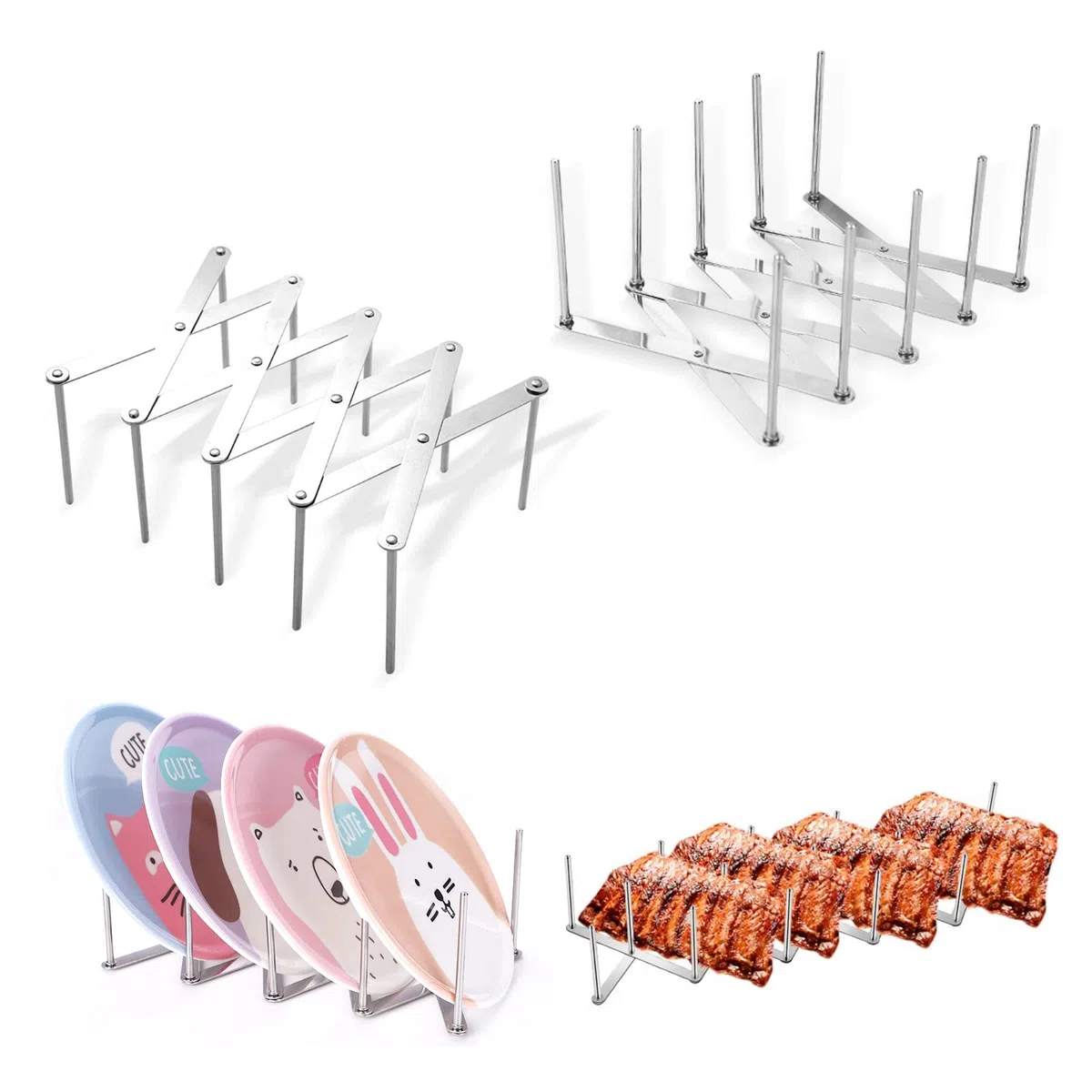 Supporto per coperchio a costine, 2 pezzi, in acciaio inox, lunghezza regolabile, supporto per coperchio multifunzione, per cucina e barbecue