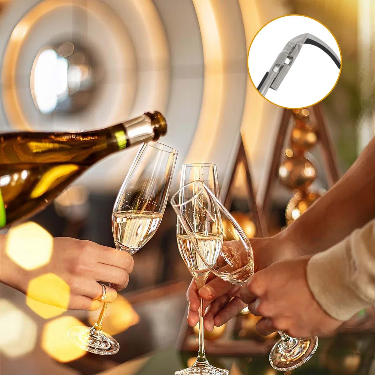 Apribottiglie da spumante, Apribottiglie da champagne e vino, Apribottiglie di champagne, adatto per riunioni di famiglia, bar, feste del vino, la lega di alluminio è durevole (argento)
