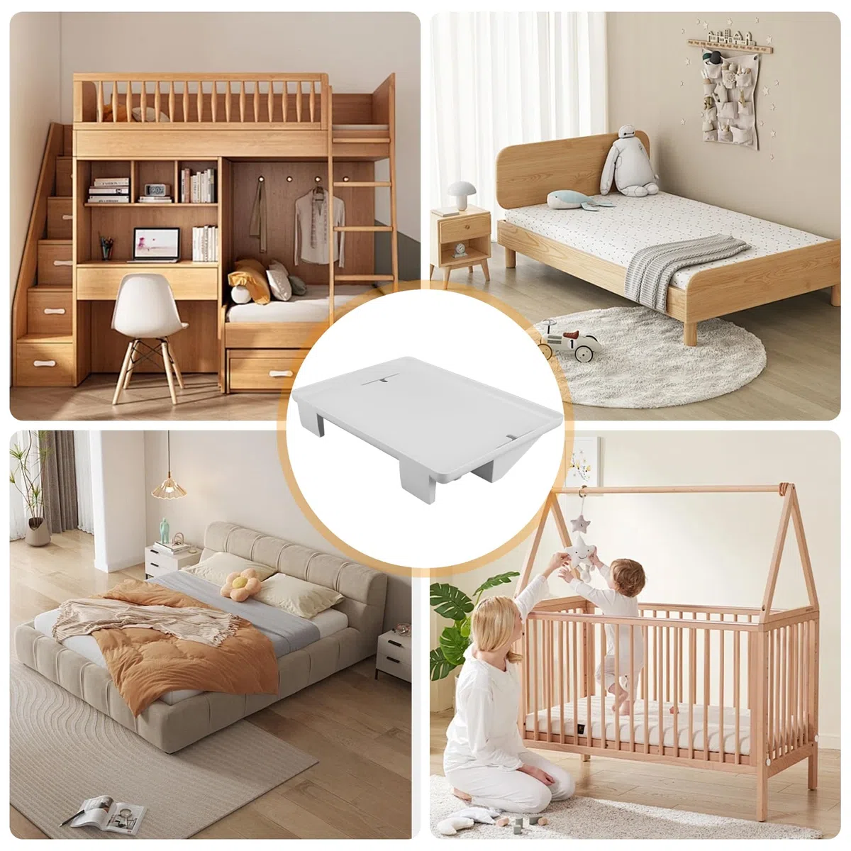 Mensola da comodino: comodino, ripiano pieghevole a clip, per camera da letto, per camera da letto, vassoio con passacavi, 32 x 23,3 x 5,3 cm