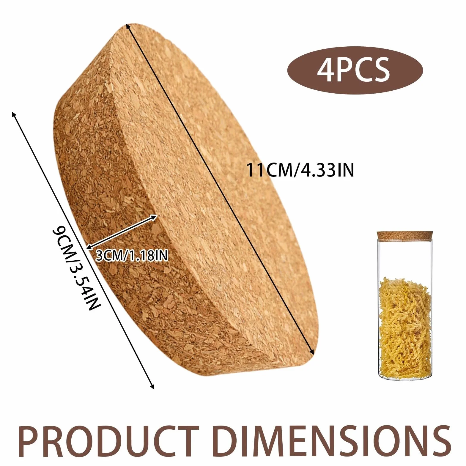 Set di 4 Conici Tappi Sughero Grandi Tappi in Sughero Affusolato 90~110 mm Tappo per Bottiglia in Legno affusolati di Ricambio per Barattoli di vetro, Conserve, Ceramiche Spesso di 30mm