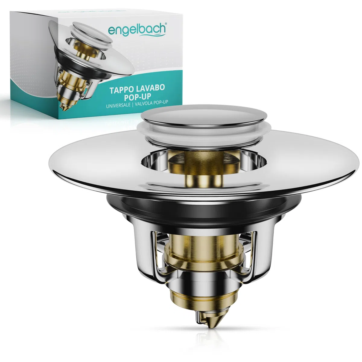 Engelbach® Tappo Lavandino Pop Up Universale 40mm – stabile, antiruggine e durevole – tappo scarico per lavabi e bidet con filtro raccogli capelli – cromo