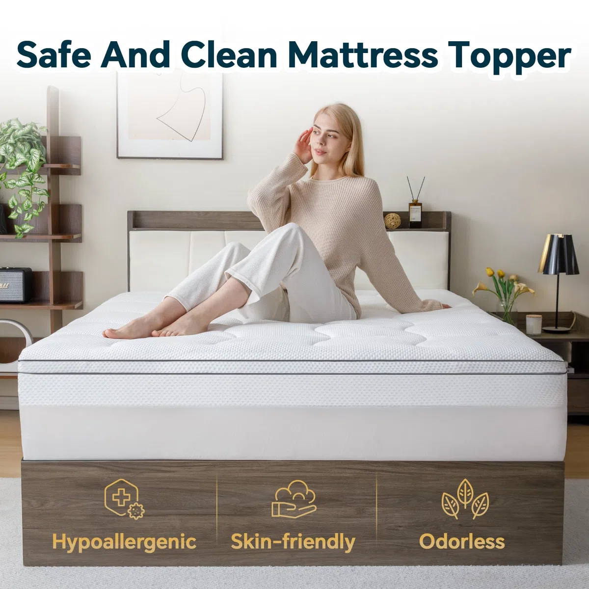IKALIFE Topper Matrimoniale 160 x 200 cm - Topper in Memory Foam al Gel con Fodera Lavabile, Spessore 7,5 cm per Letti a Molle e Letti Scomodi
