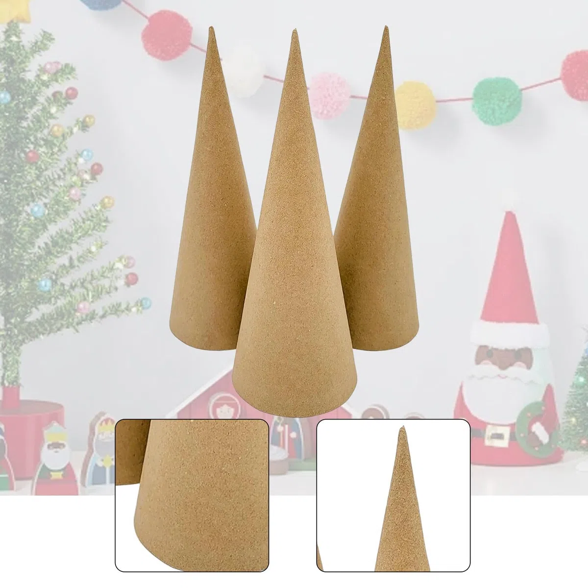 Oshhni 3 pezzi di coni di cartapesta, coni di cartone, decorazione versatile per l'albero di Natale, per dipingere decorazioni di Halloween, 25 Cm