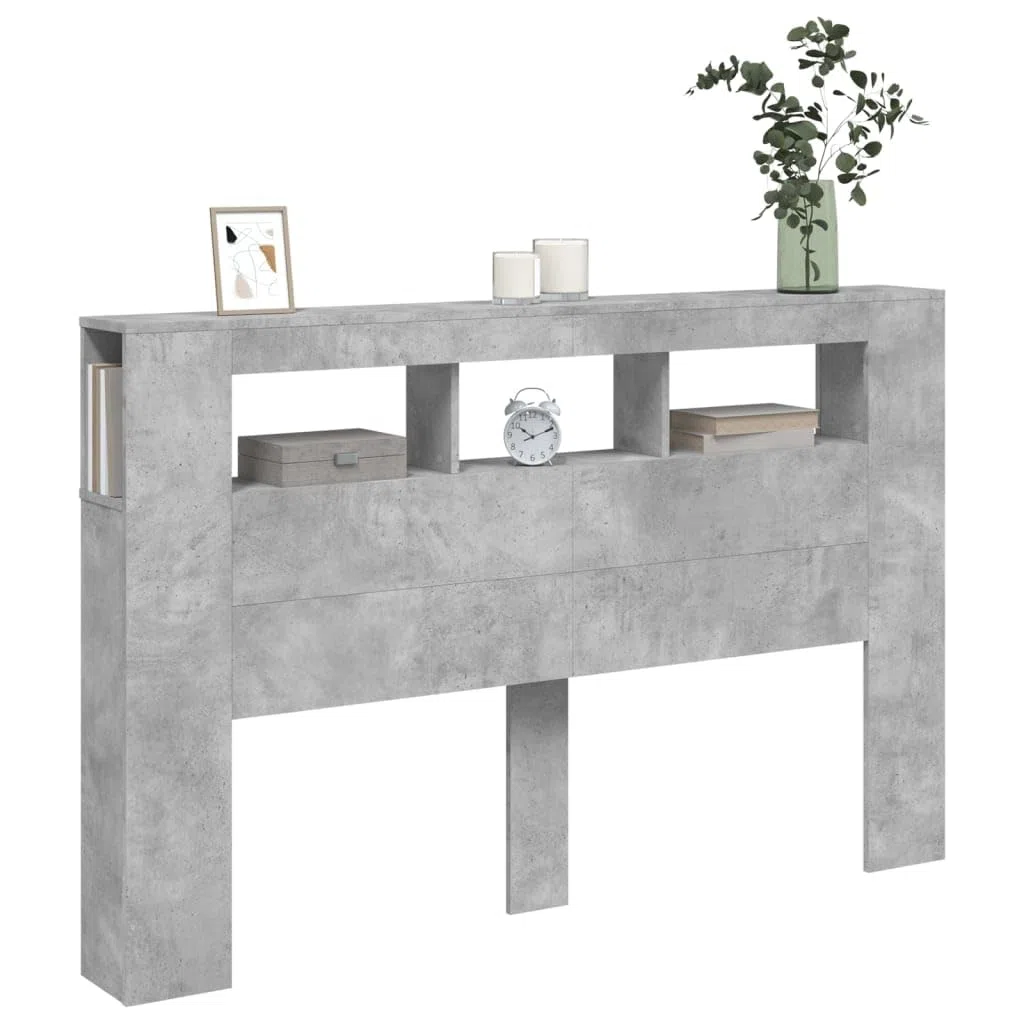 IKAYAA Testiera Letto Matrimoniale con LED Testiera Letto Matrimoniale Legno 160 cm Testiera con Contenitore Testiera Letto con Scomparti -Grigio cemento-160 x 103.5 cm