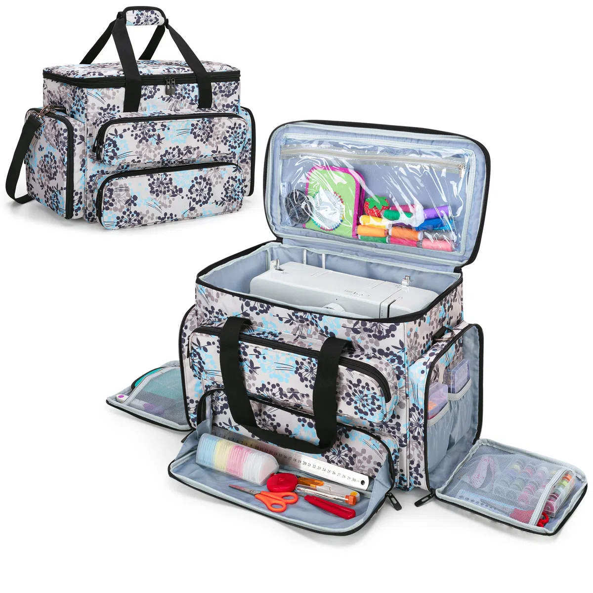 CURMIO Borsa da Trasporto per Macchine da cucire per la Maggior Parte delle Macchine da Cucire Standard, Borsa da Viaggio Portatile con Scomparti, (Solo Borsa), Dente di leone