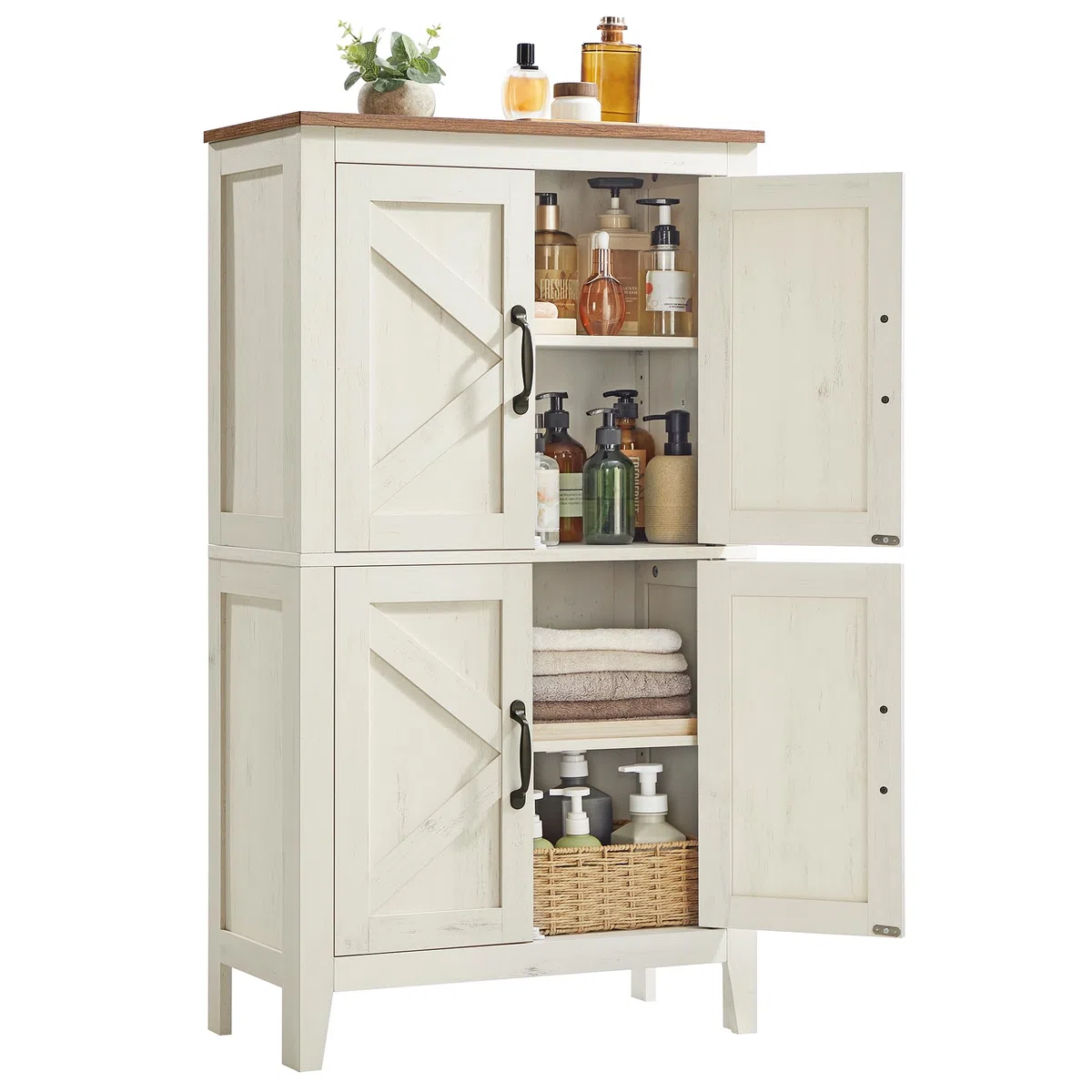 VASAGLE Collezione LIRY - Mobile da Bagno in Stile Farmhouse, Mobiletto con Ante in Stile Fienile, Credenza Cucina, Ripiani Regolabili, Sala da Pranzo Soggiorno, Bianco Vintage BBK773W01