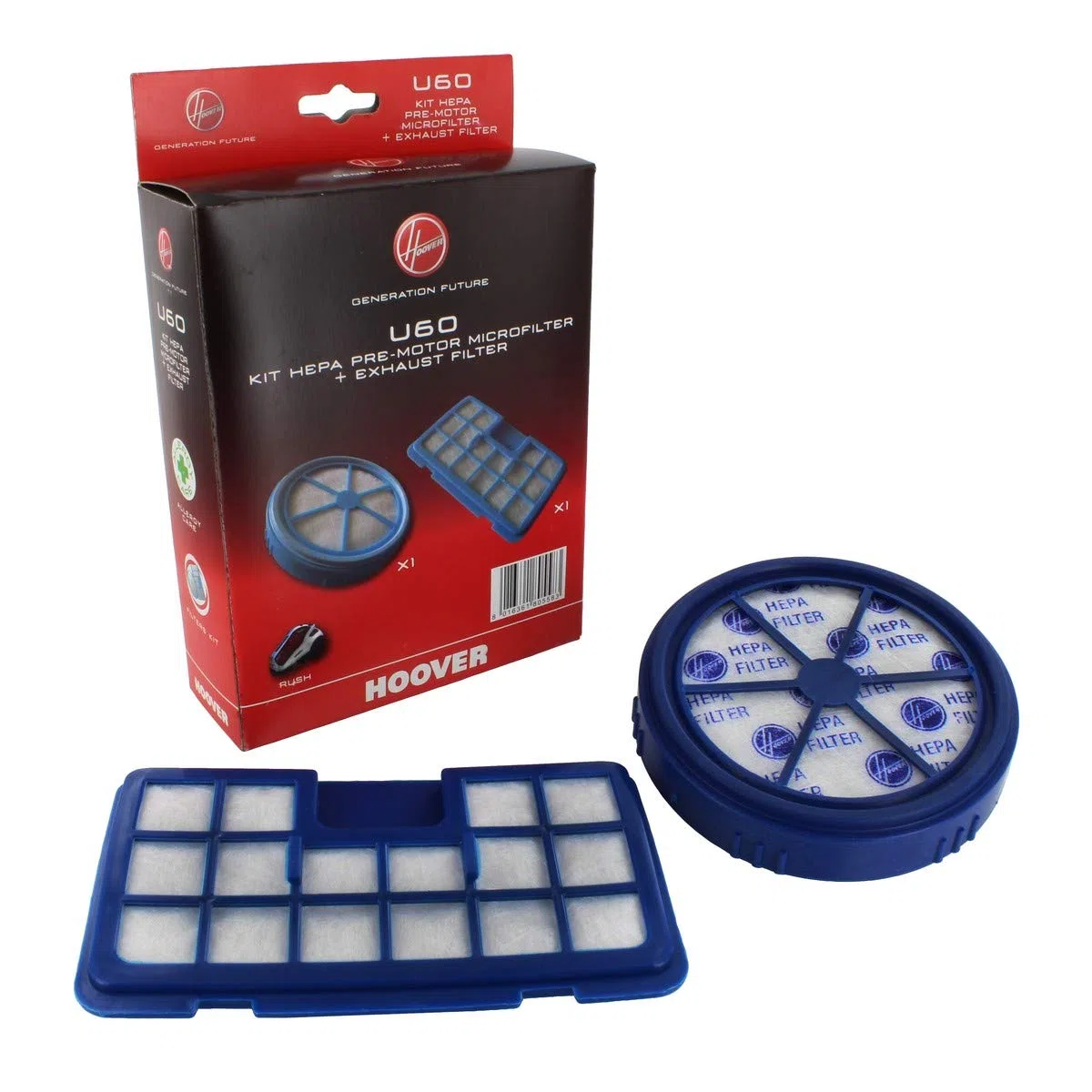 Hoover U60 Kit Filtro Pre Motore e in Uscita, Extra Filtrante, Originale, Pure EPA, Compatibile con Aspirapolvere a Traino Hoover Rush