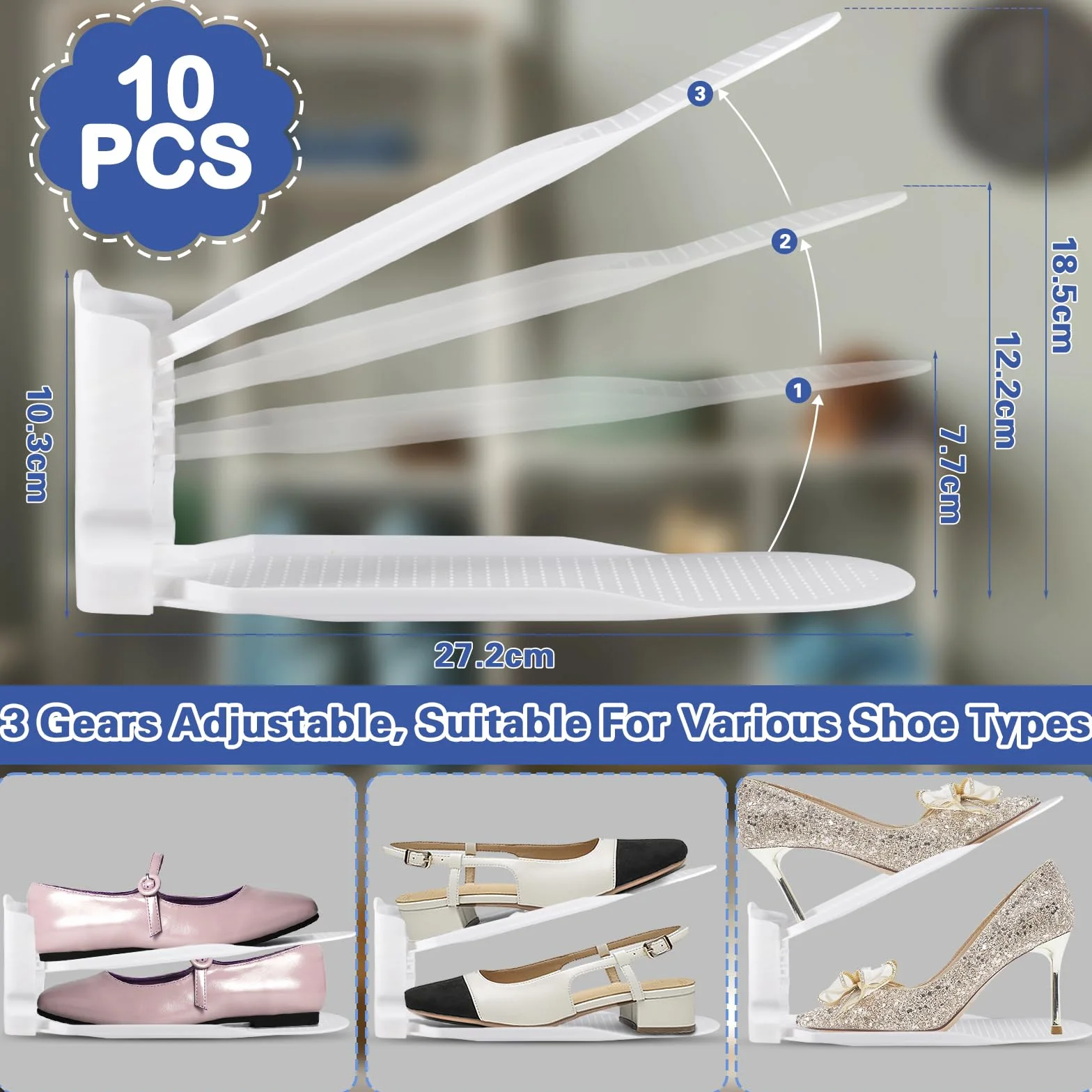 Portascarpe,Organizer Scarpe,Salvaspazio Regolabili da Scarpiera, Portascarpe Regolaili in Plastica Durevole 10 Pezzi,