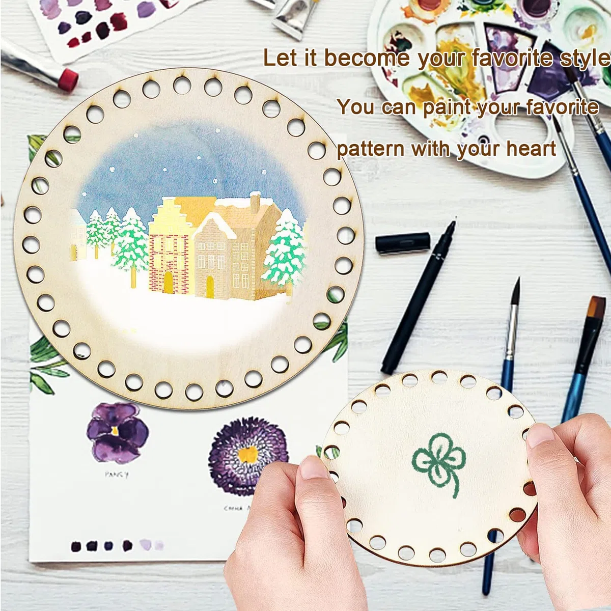 Dfuqanb 2 Pezzi Legno Naturale Fondo Cesto(20x20cm), Pavimento in legno per uncinetto, Uncinetto Cestino Base In Legno, per la tessitura di cesti fai-da-te Per la decorazione domestica