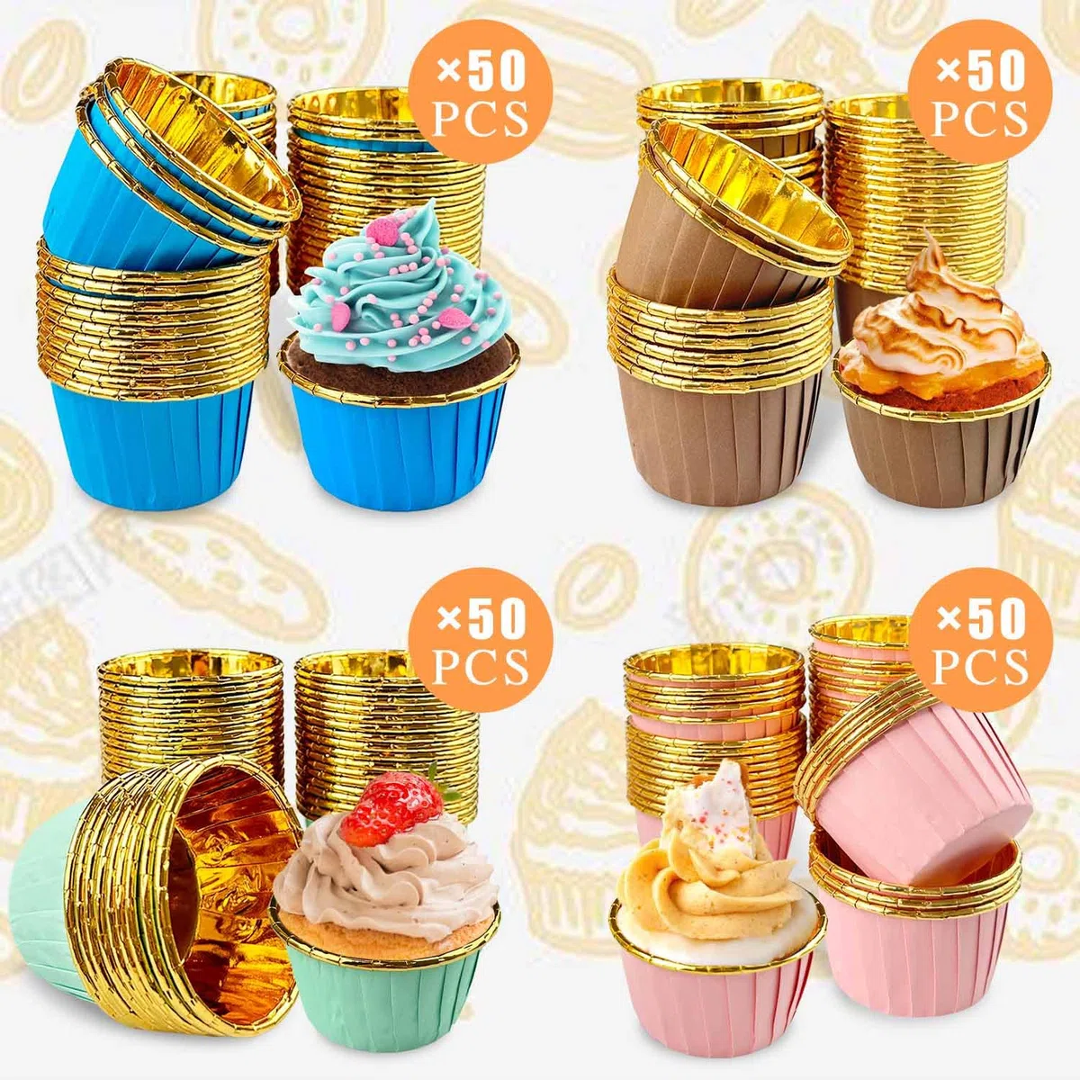 Stampi per muffin, 200 pirottini di carta, per cupcake, adatti per compleanni, matrimoni, feste, anniversari, Natale (4 colori)