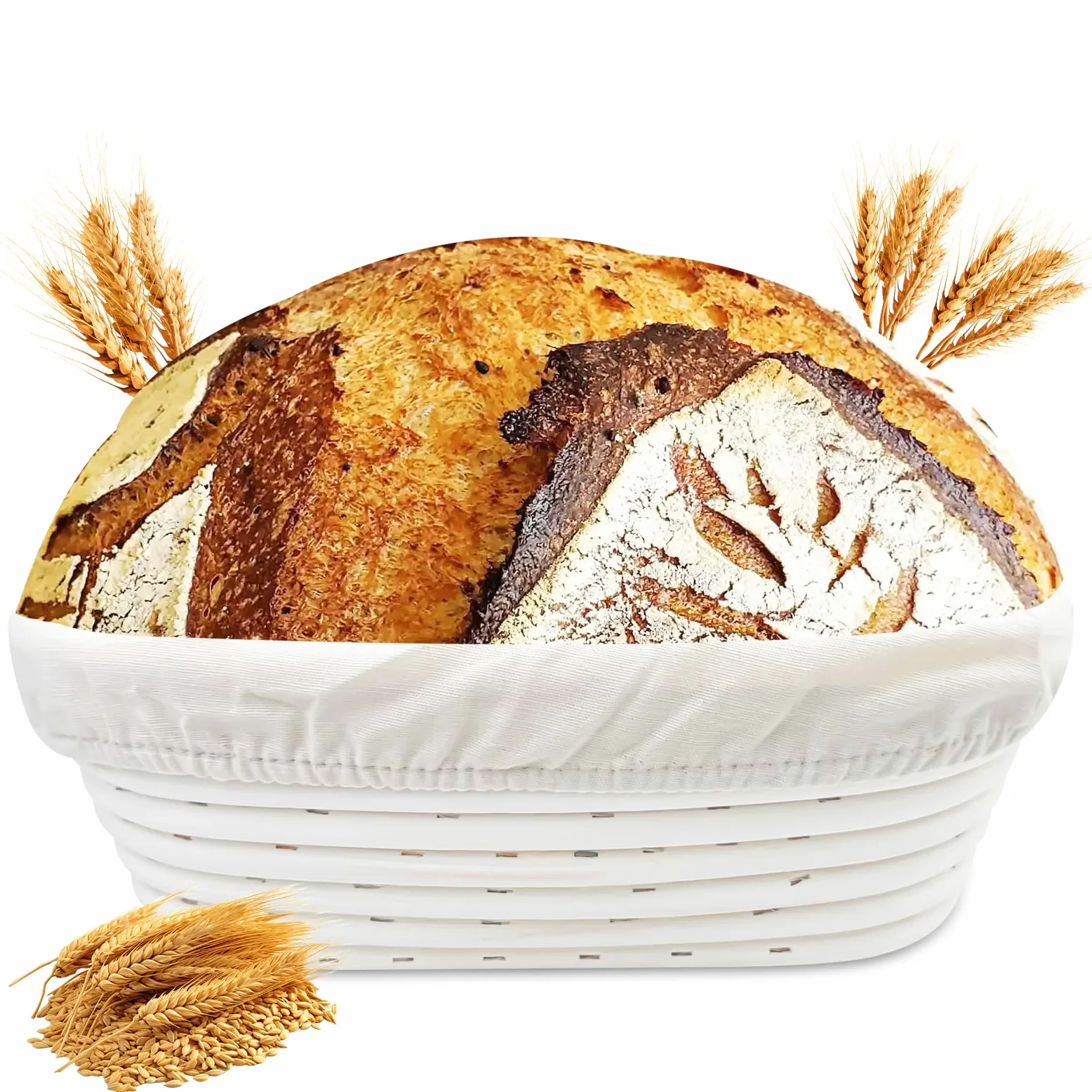 Cestino da Lievitazione, Cesto Lievitazione Pane Ovale, Cesto in Rattan Naturale con Tela di Lino, Accessori per La Cottura Del Pane, Cestino per La Fermentazione, per Cottura in Casa