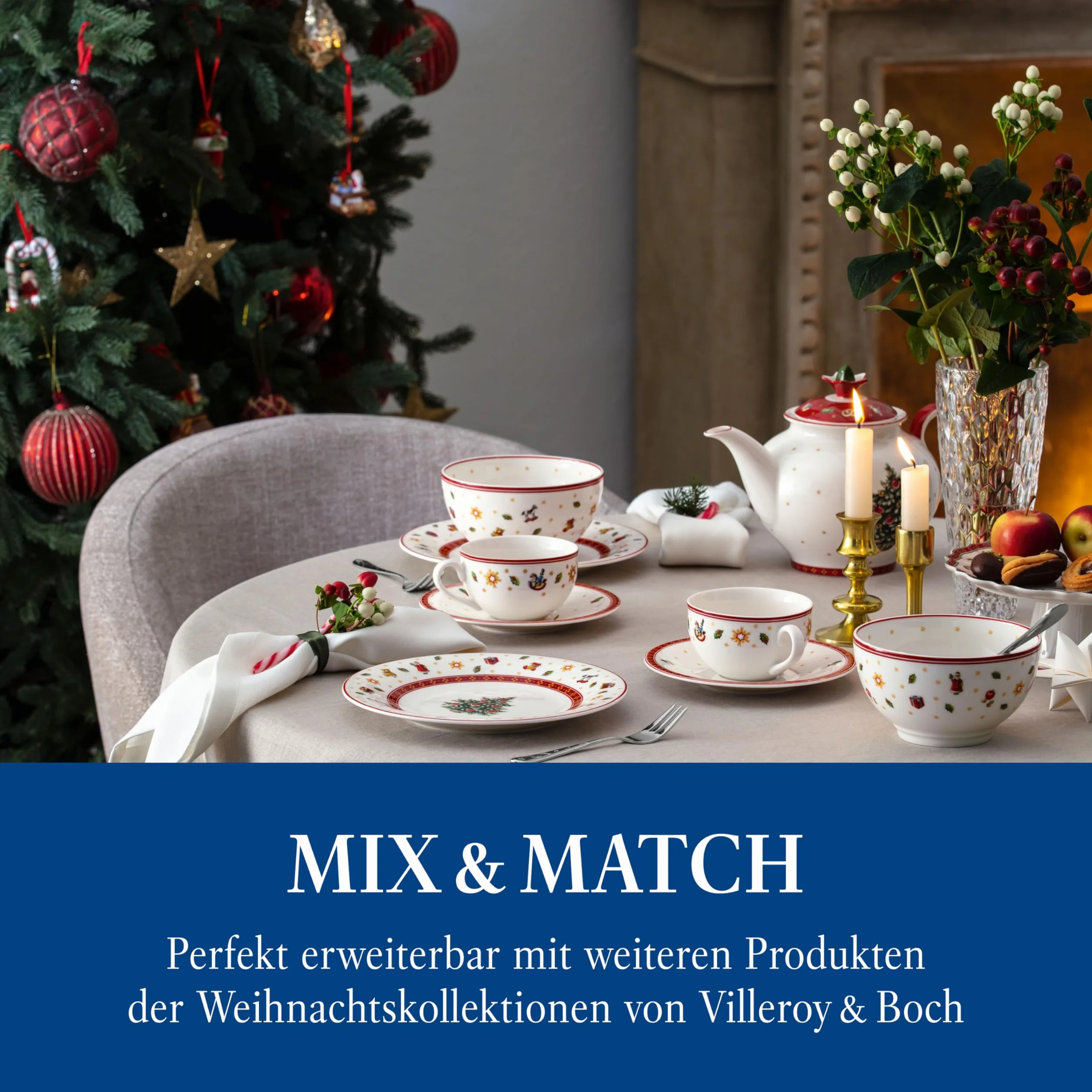 Villeroy & Boch – Toy's Delight Specials piattino, piattino per tazze da caffè, piccolo piatto in porcellana con motivo natalizio, 16,7 cm Ø, lavabile in lavastoviglie, utilizzabile nel microonde
