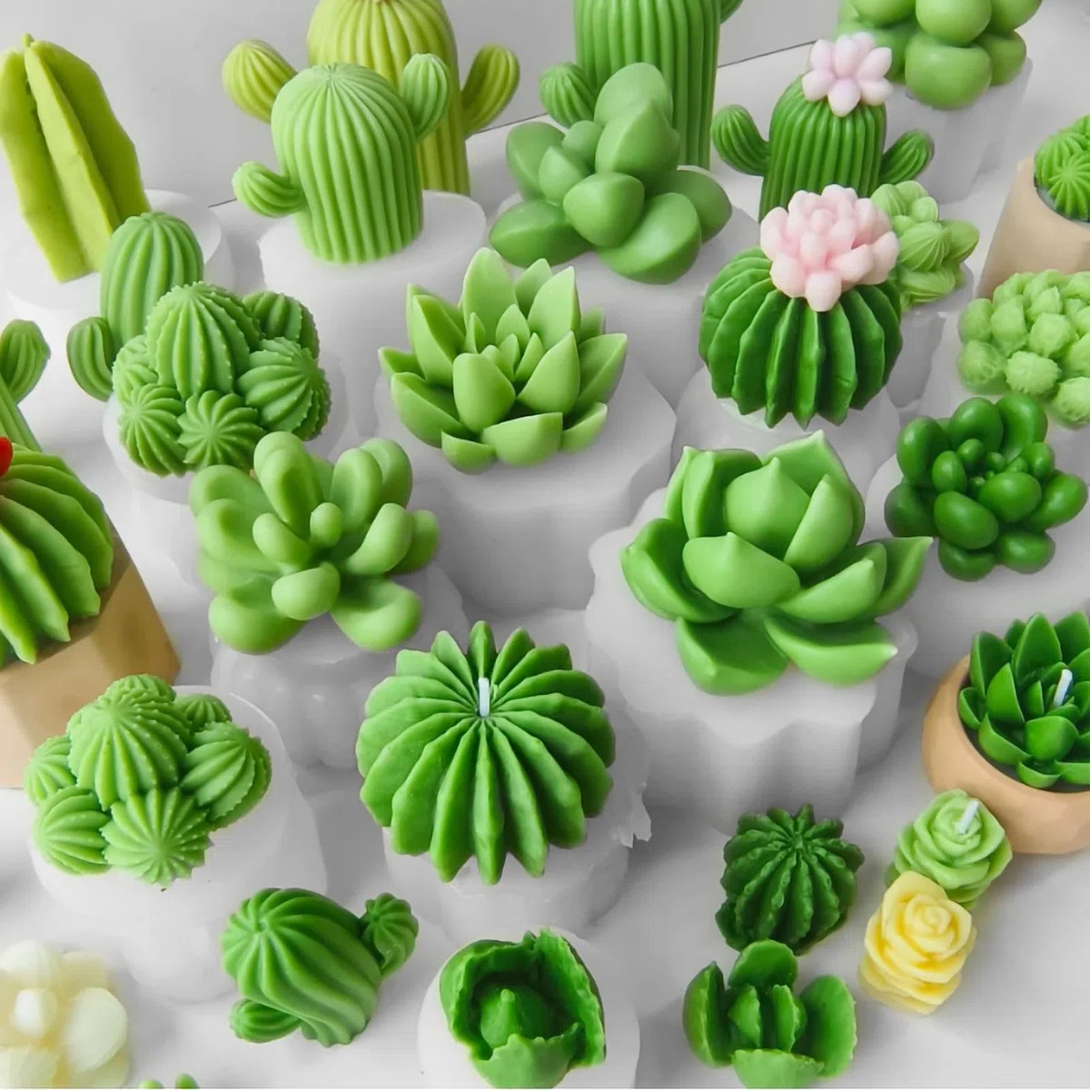 10 Piezas Moldes de Silicona para Cactus Suculentos, Moldes 3D para Velas, Jabón, Resina Epoxi, Moldes para Velas Hechas a Mano y Decoración DIY