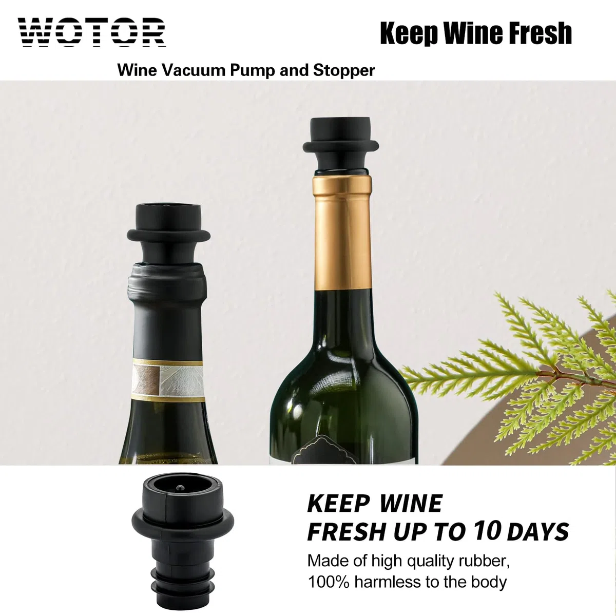 WOTOR tappo vino sottovuoto 12 pezzi, tappi bottiglie vino, accessori vino, Tappi Riutilizzabili Per Mantenere Il Vino Fresco (Nero)