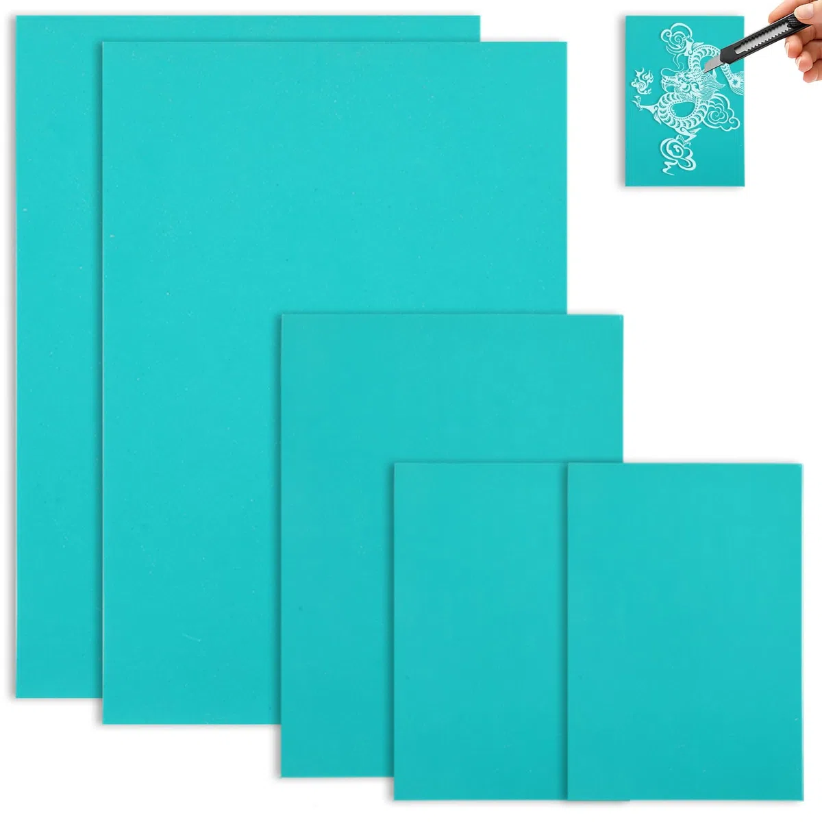 Set di 5 piastre di linoleum in gomma morbida, per linoleum, per taglio linoleico, per linoleum, per linoleum, per incisione linoleum, piastra in linoleum (2A4 + A5 + 2A6)