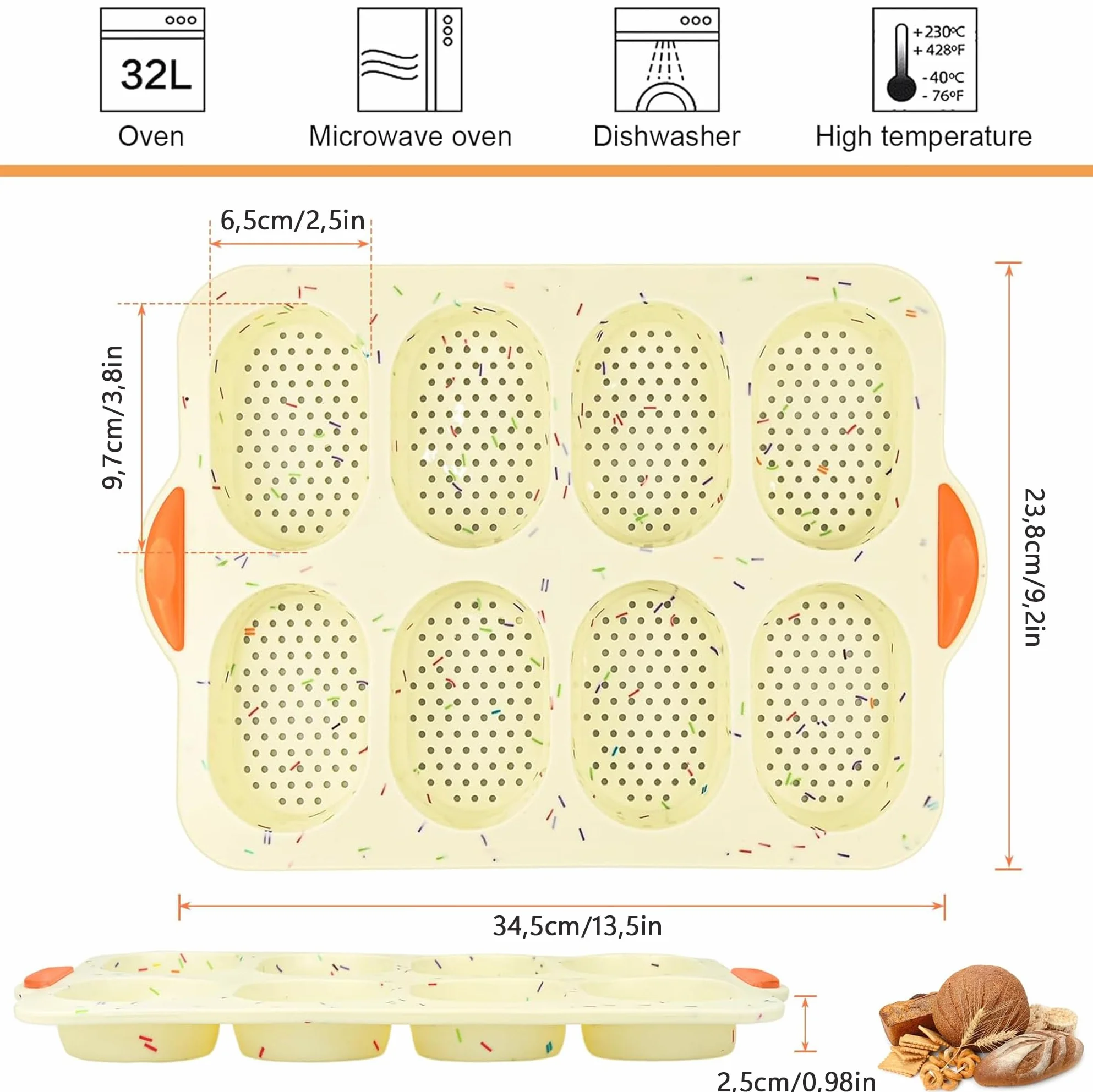 Stampi Forno Pagnotte, Silicone Mini Baguette Teglia, Teglia a 8 Cavità, Panini con Grissini per Cuocere Pane Francese, Grissini, Panini, Pane