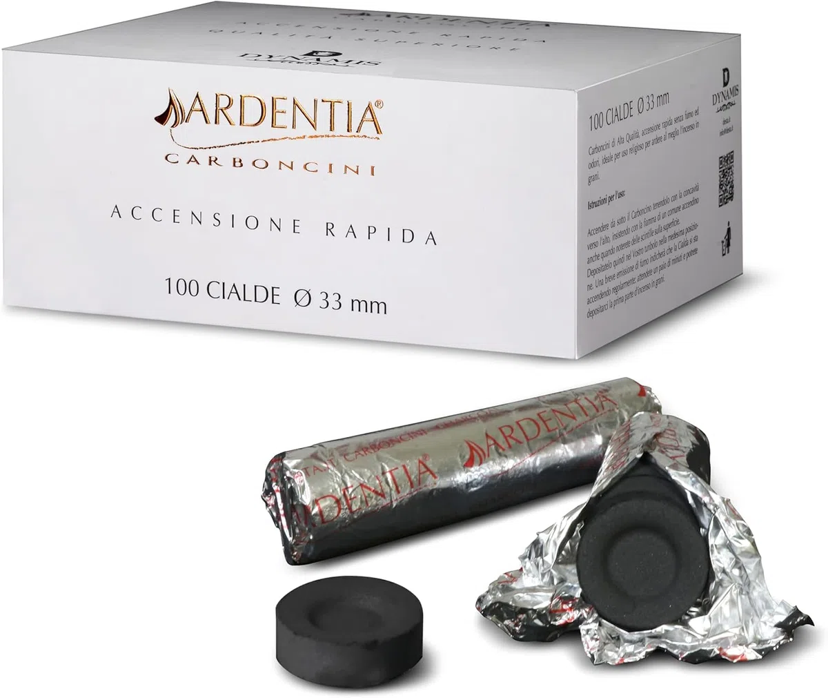 Ardentia - 100 Carboncini per Incenso, Ideali per Incensi in Grani, Resine e Foglie, Naturali e Vegetali al 100%, Accensione Rapida, Lunga Durata, 100 Pezzi da 33mm, Charcoal Tablets