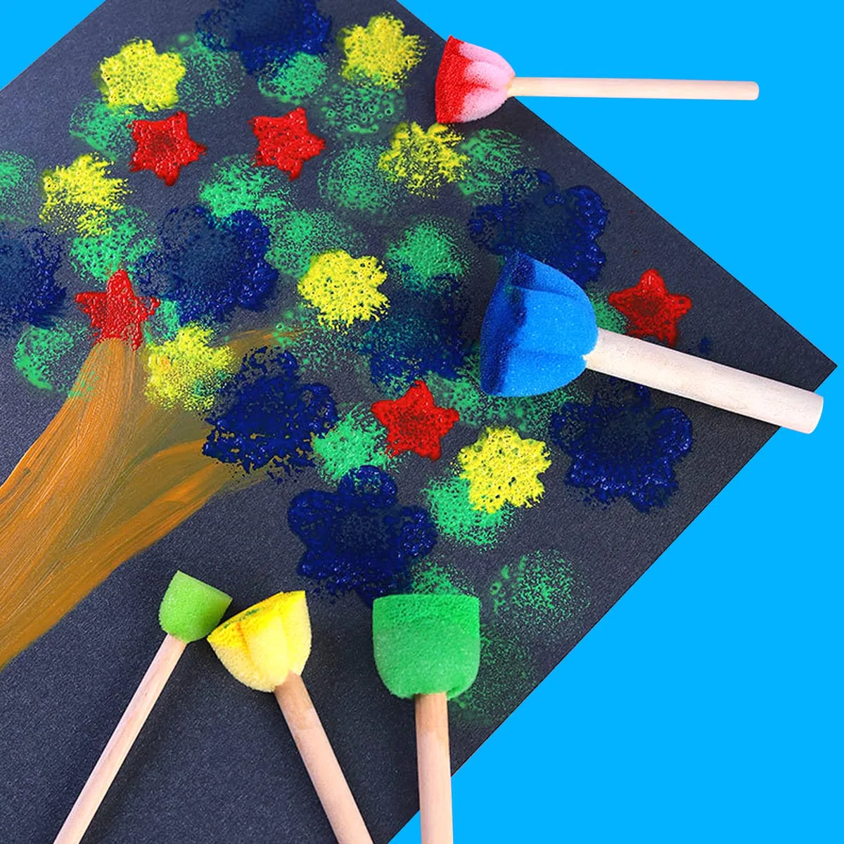 30 Pezzi Pennelli Spugn, Mini Colore Schiuma Spugna Pennello per Scarabocchio Bambini Strumenti, Pittura Artigianato, 5 Dimensioni