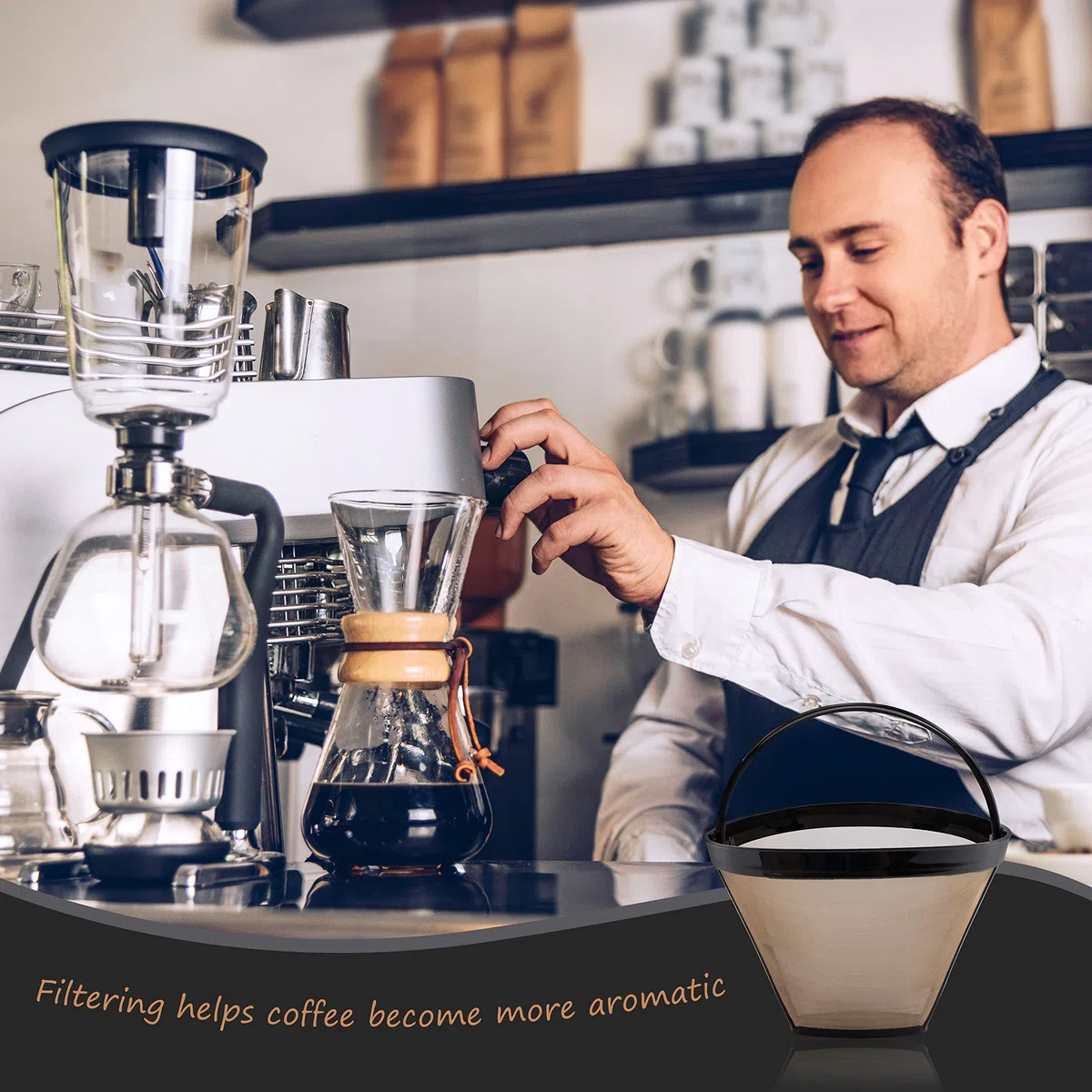 2 Pezzi Filtro Riutilizzabile per Caffè, Filtri Rete Caffè Filtro Universale Permanente Acciaio Inossidabile Riutilizzabile Fine Net con Maniglia per caffè misura 4