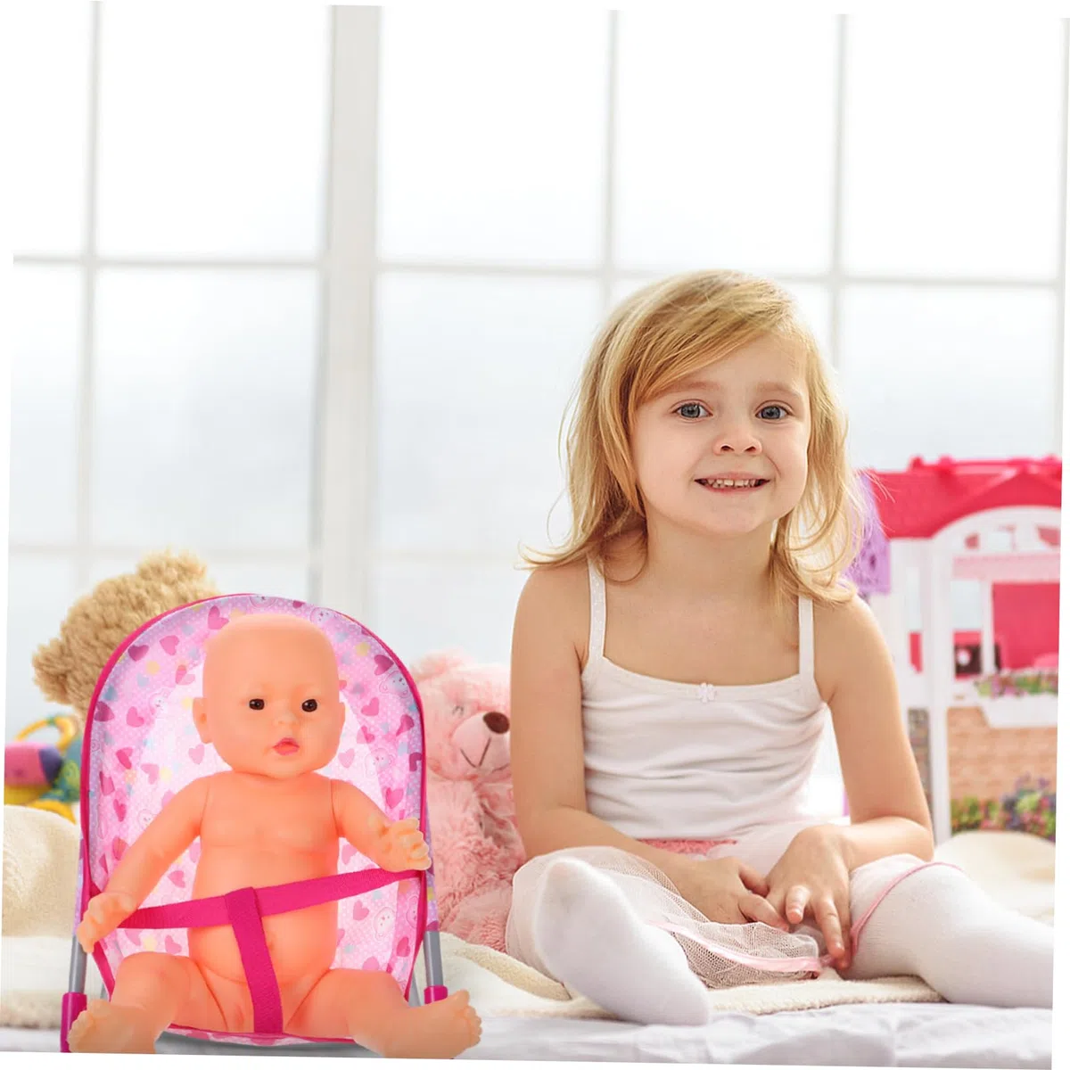 Sedia Dondolo Per Bambole Doll Con Movimento Oscillante Design Accattivante e Misura Adatta Per Giochi Di Ruolo Bambina Accessorio Morbido e Sicuro Per Bambole