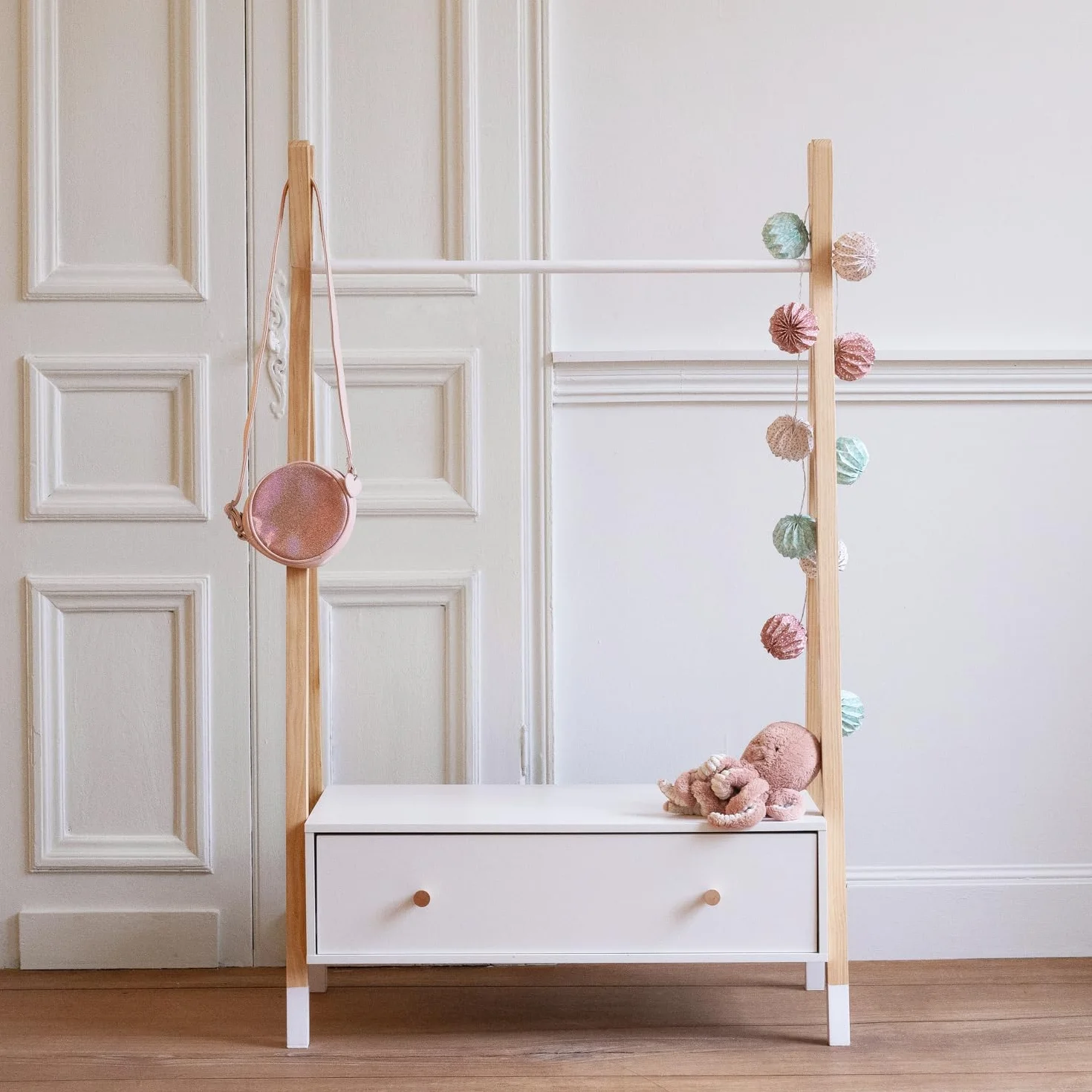 Happy Garden Lou armadio per bambini con cassetto stile scandinavo, appendiabiti