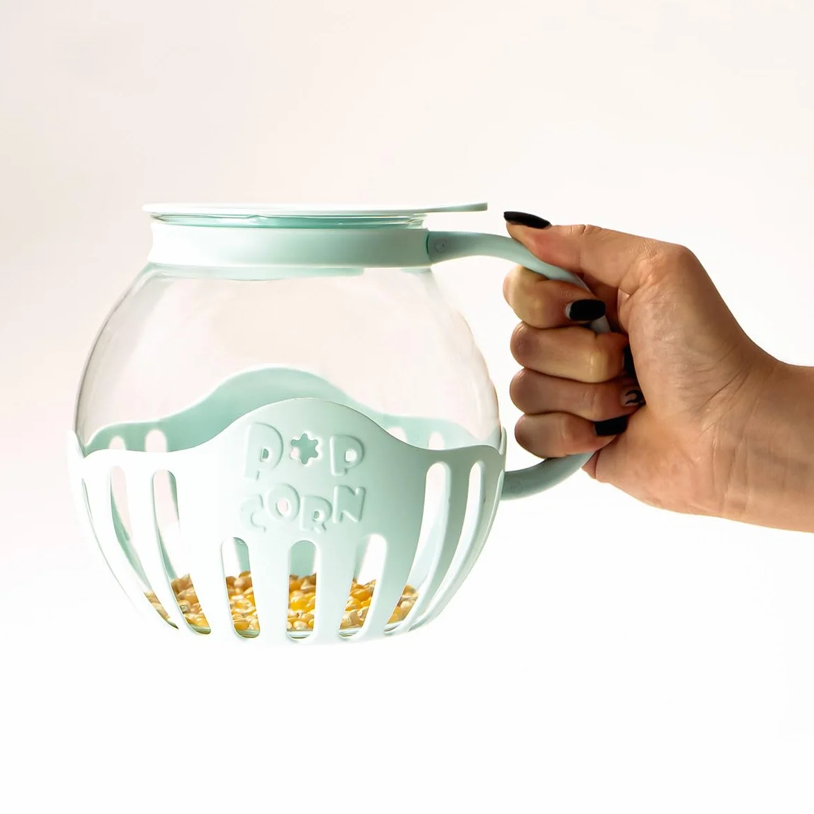 Jocca, Popcorniera in Vetro 2,2L per Microonde, Griglia per Burro in Silicone
