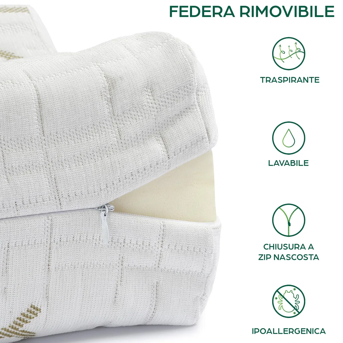 Cuscino per Gambe e Ginocchia per Dormire sul Fianco Riposa Di Lato Gambe e Schiena in Memory Foam e Bambù Supporto Ortopedico e Anatomico Lombare per Problemi Posturali Sfoderabile e Lavabile