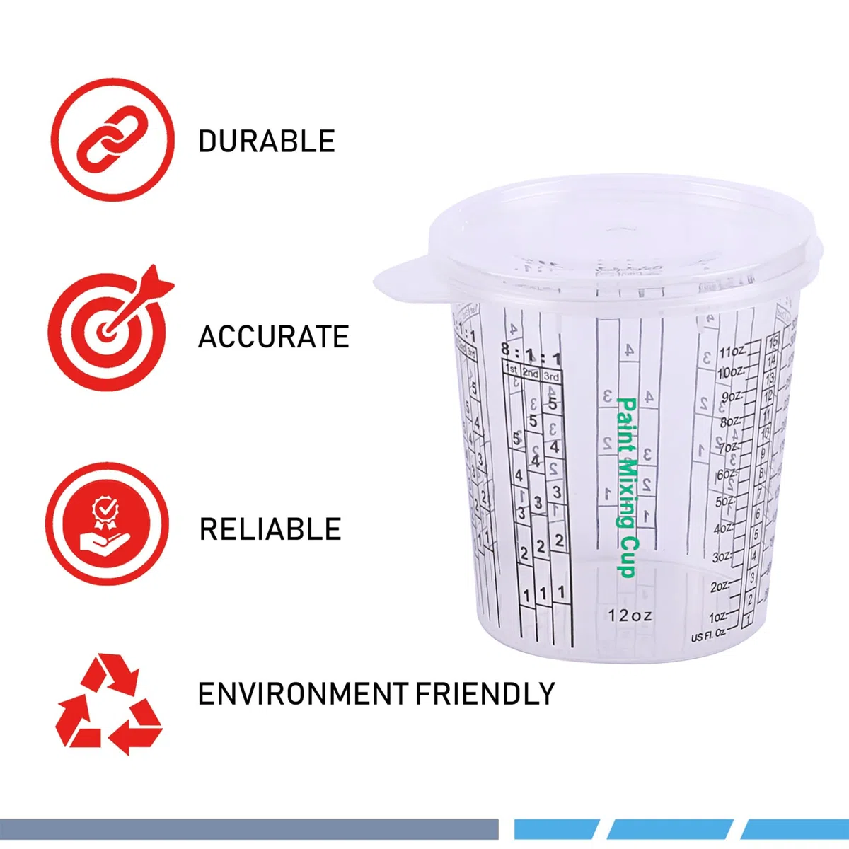 CANOPUS Premium Misurini in Plastica, 360ml (12 Pacco) Bicchieri per Vernice per Epossidica e Resina, Bicchiere di Miscelazione di Plastica per Progetti Auto, Eartistici, Uso Cucina, con 3 Coperchi