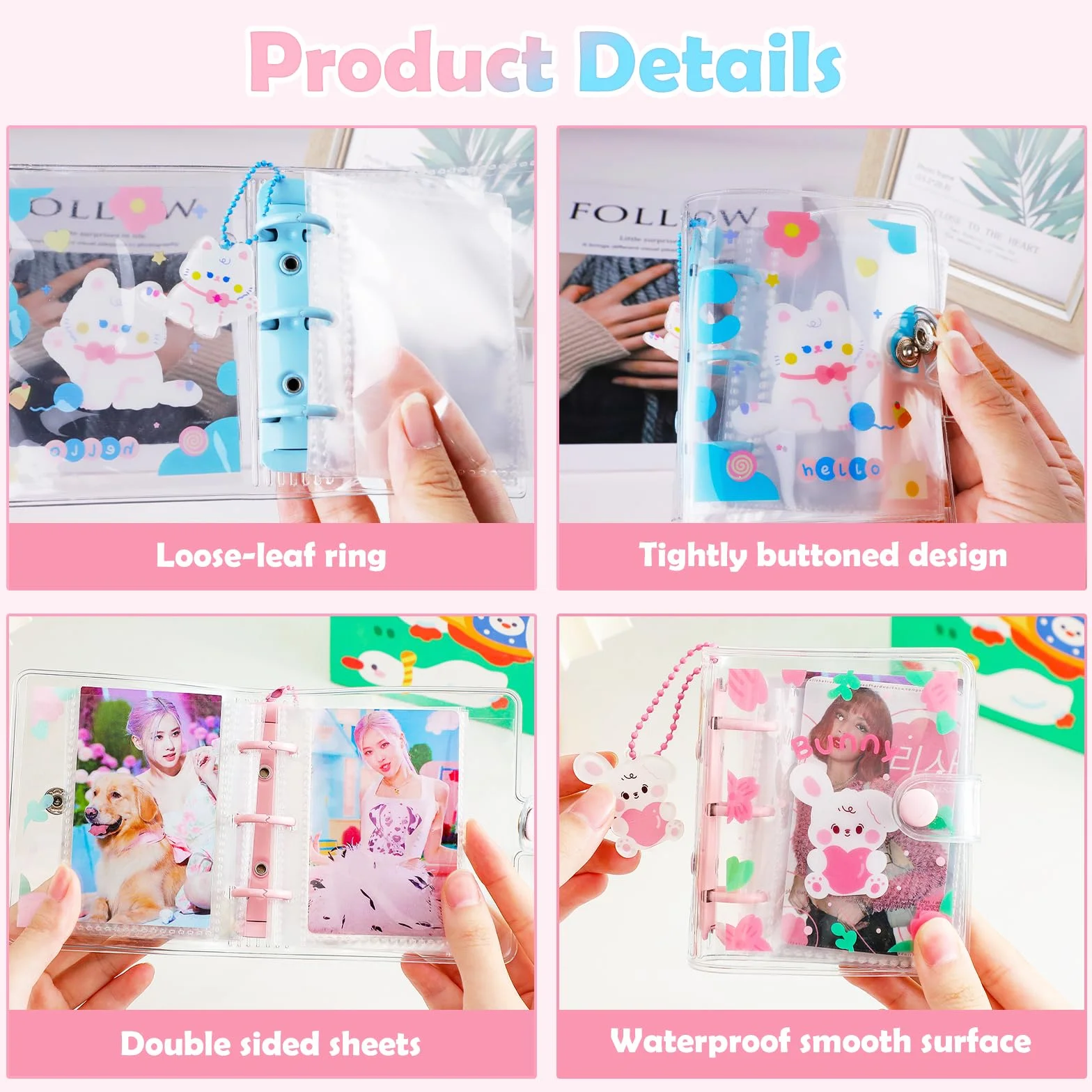 2 Kpop Binder Photocard Holder con 10 Maniche, 3 Pollici 60 Tasche Mini Porta Album con Portachiavi, Fotografico per Foto Card