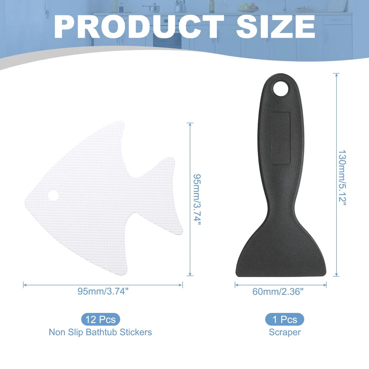 PATIKIL 12 PCS Adesivi Antiscivolo per Vasca, Adesivi Antiscivolo per Doccia con Raschietto Decalcomanie per Pavimento Doccia Forma Pesce Carini Tread Vasca, Bianco