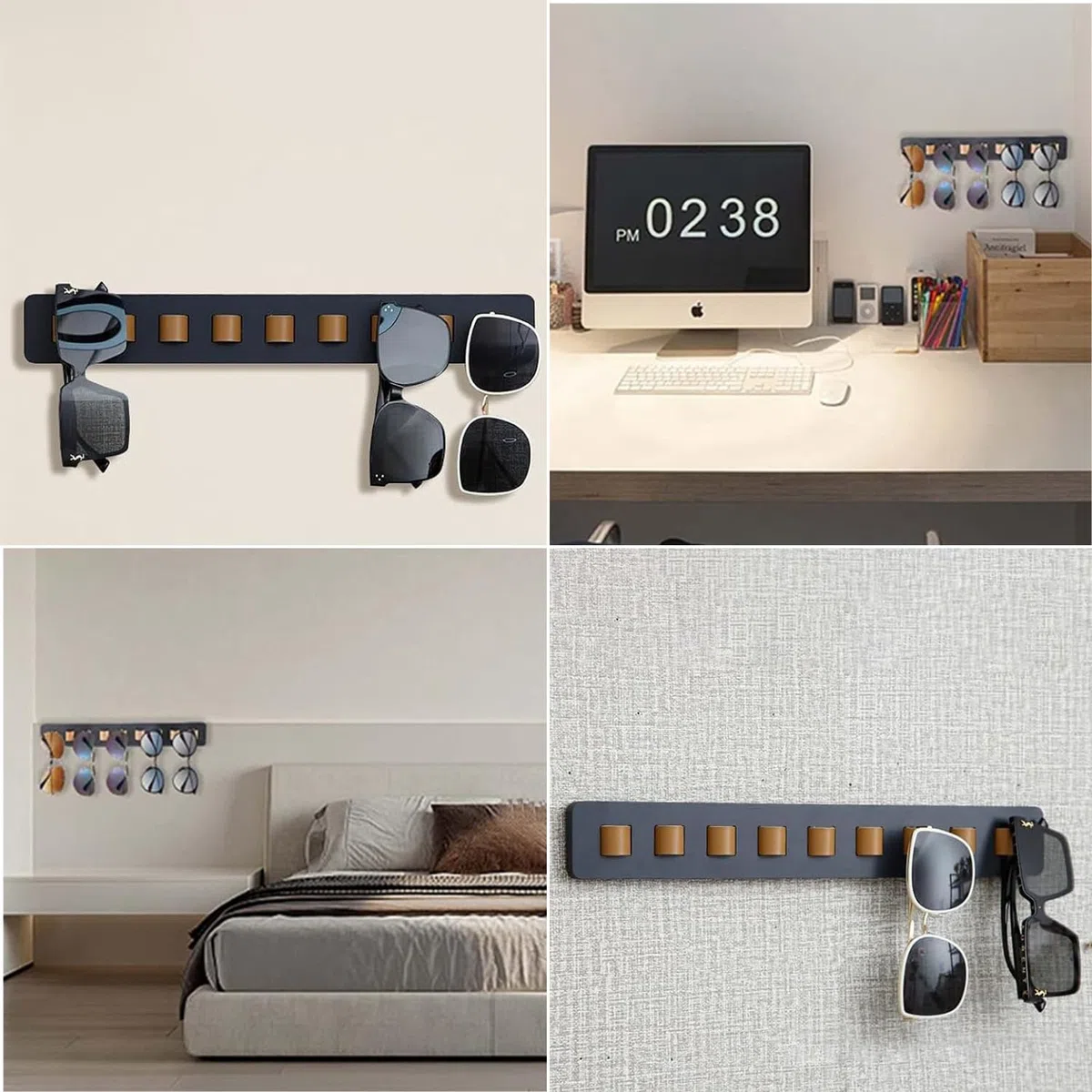 Espositore Occhiali, 40cm Portaocchiali a Parete, Supporto Per Occhiali Parete in Legno, 9 Scomparti, Per Appendere Gli Occhiali, Adatto a Soggiorno, Camera da Letto, Bagno, Nero