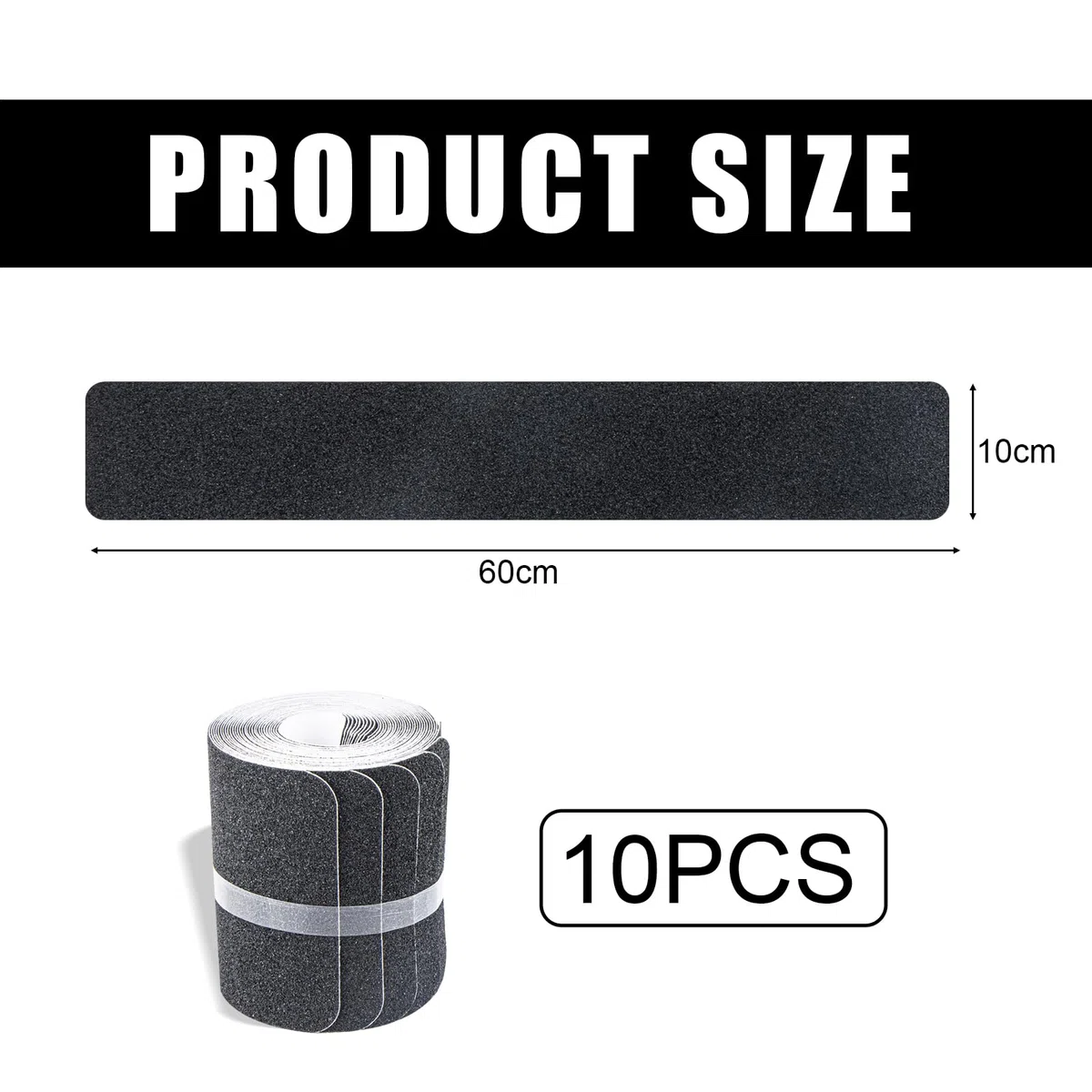 Tappetini per Scale Autoadesivo, 10 Pezzi Strisce Antiscivolo per Scale Interne 10x60cm Strisce Antiscivolo per Scale Interne per gradini in Legno e Pavimenti, Nero