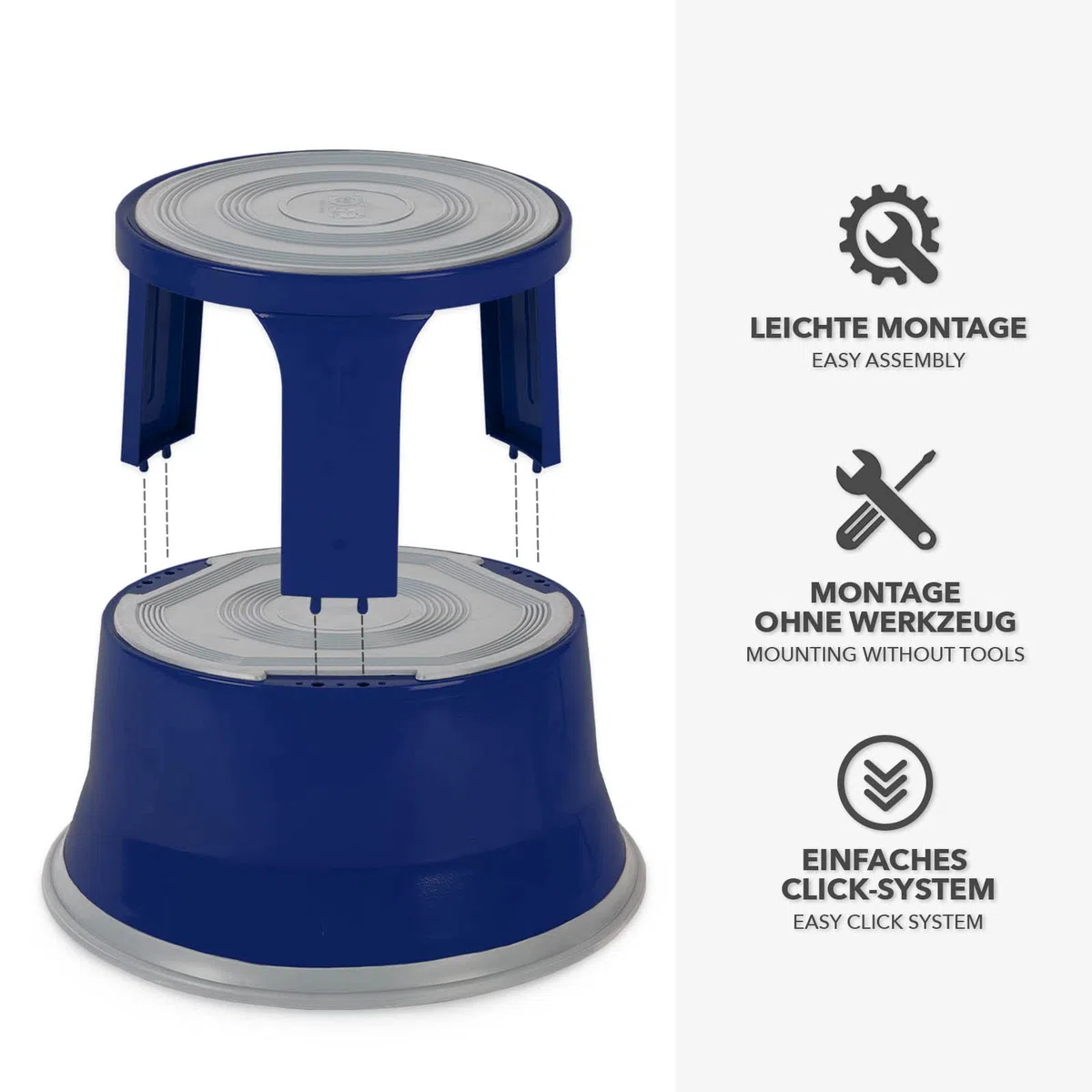 Floordirekt Sgabello a rotelle, poggiapiedi, elefante, in acciaio fino a 150 kg, per ufficio o commerciale, certificato TÜV + GS (blu, metallo)