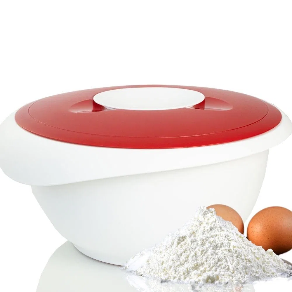 Westmark Ciotola da cucina con coperchio in due parti, 2,5 l, Con beccuccio, Plastica, Bianco/Rosso, 3153227R