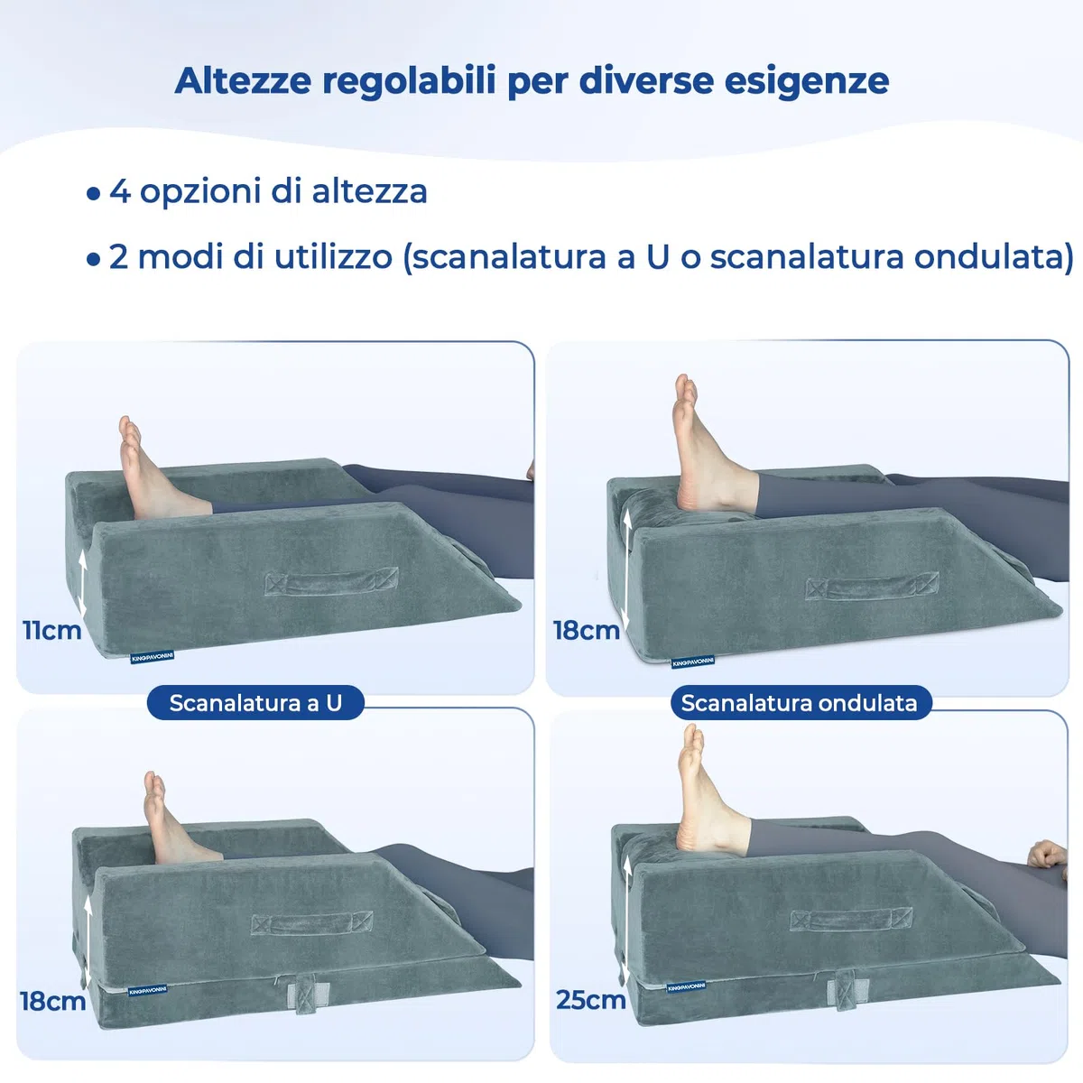 KingPavonini 4 cuscini per le gambe con altezza regolabile per post-operatorio, cuscino con curva ergonomica, in memory foam per gonfiore e sollievo dal dolore alle gambe, aiuto per la guarigione dopo