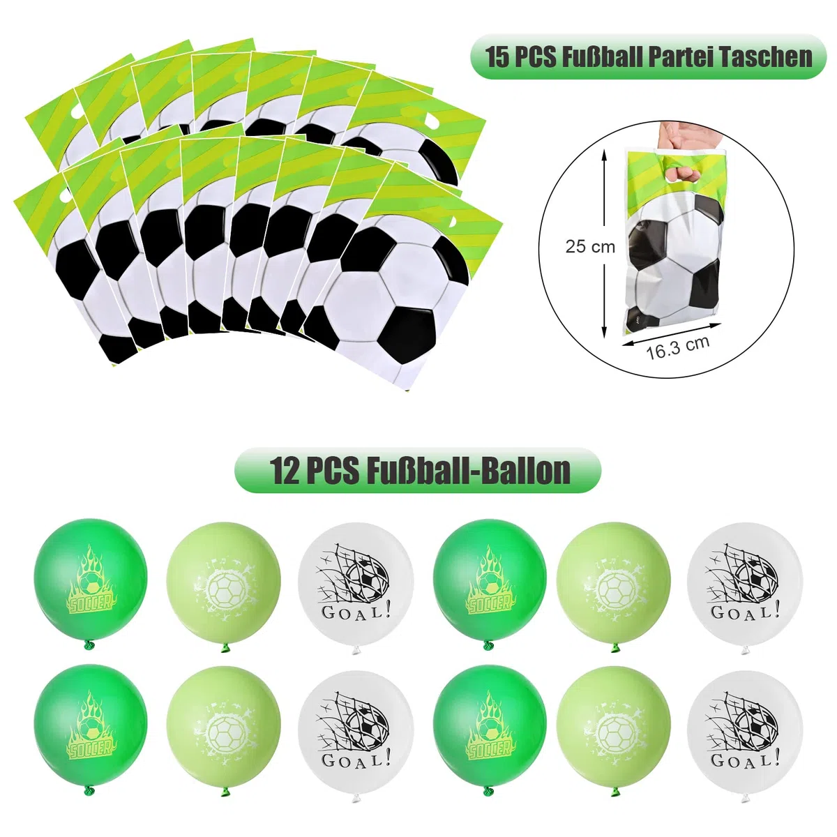 GOLDGE 87 pezzi di bomboniere per bambini con pallone da calcio, accessori decorativi per compleanno, con fischietto, portachiavi, adesivi, sacchetti per caramelle, medaglie, calcio, give-aways, per