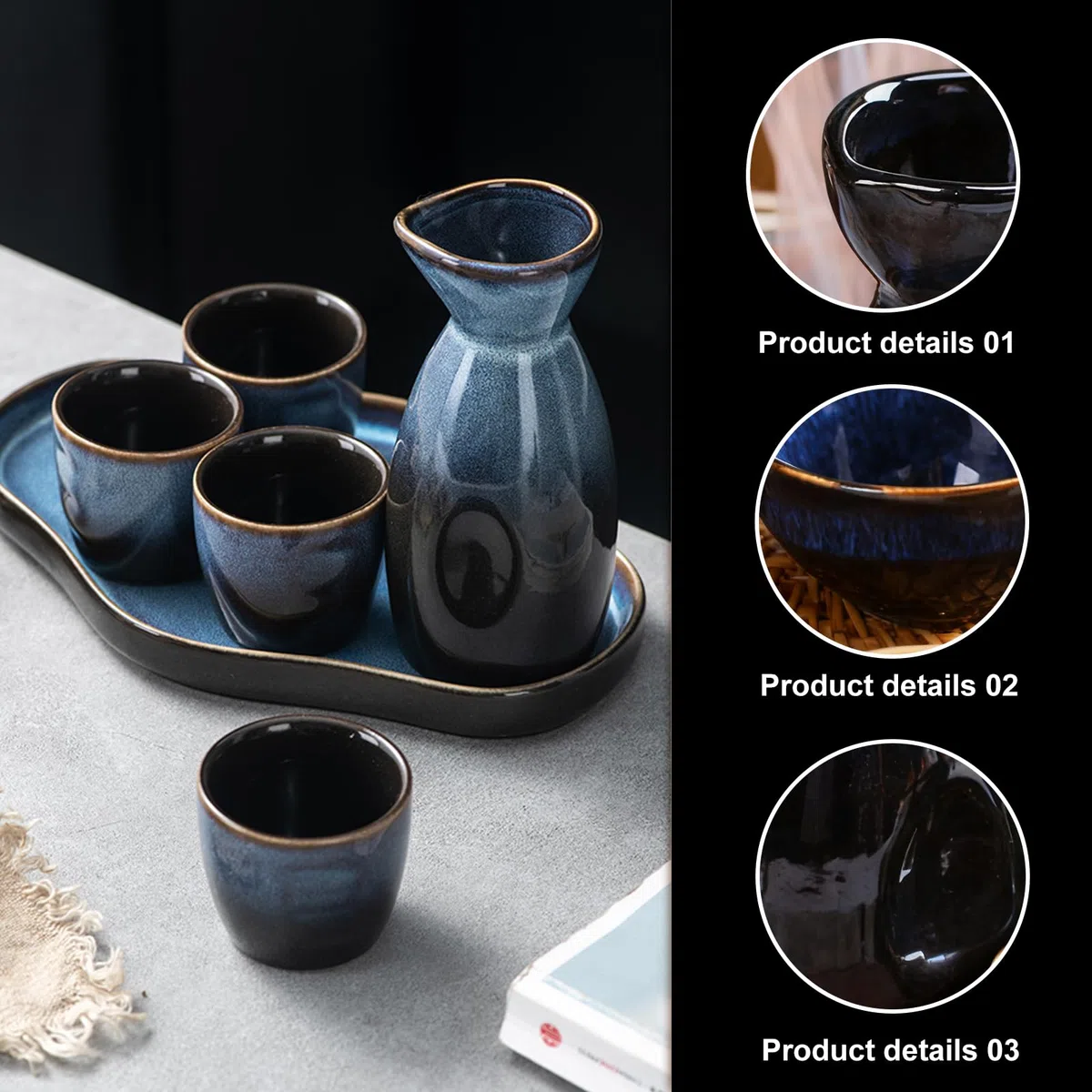 SUNOYA Set di Tazze da Sake,5 Pezzi 300 ML Giapponese Pentola per Sakè,Set di Sake Giapponese,Set Sake Tradizionale per Casa,OLSoggiorno,Sala da tè,Taverne (Ufficio)