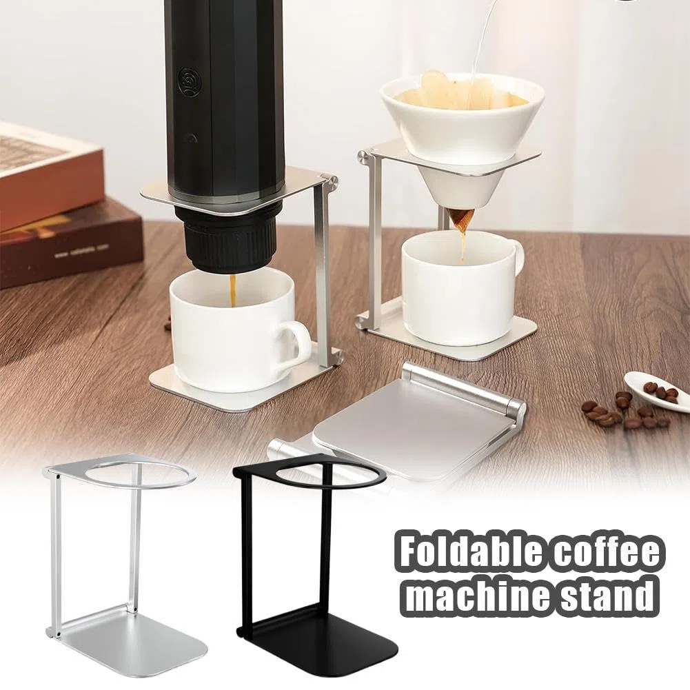 Supporto per macchina da caffè, portatile e pieghevole, in alluminio, per ufficio, casa e campeggio (argento)