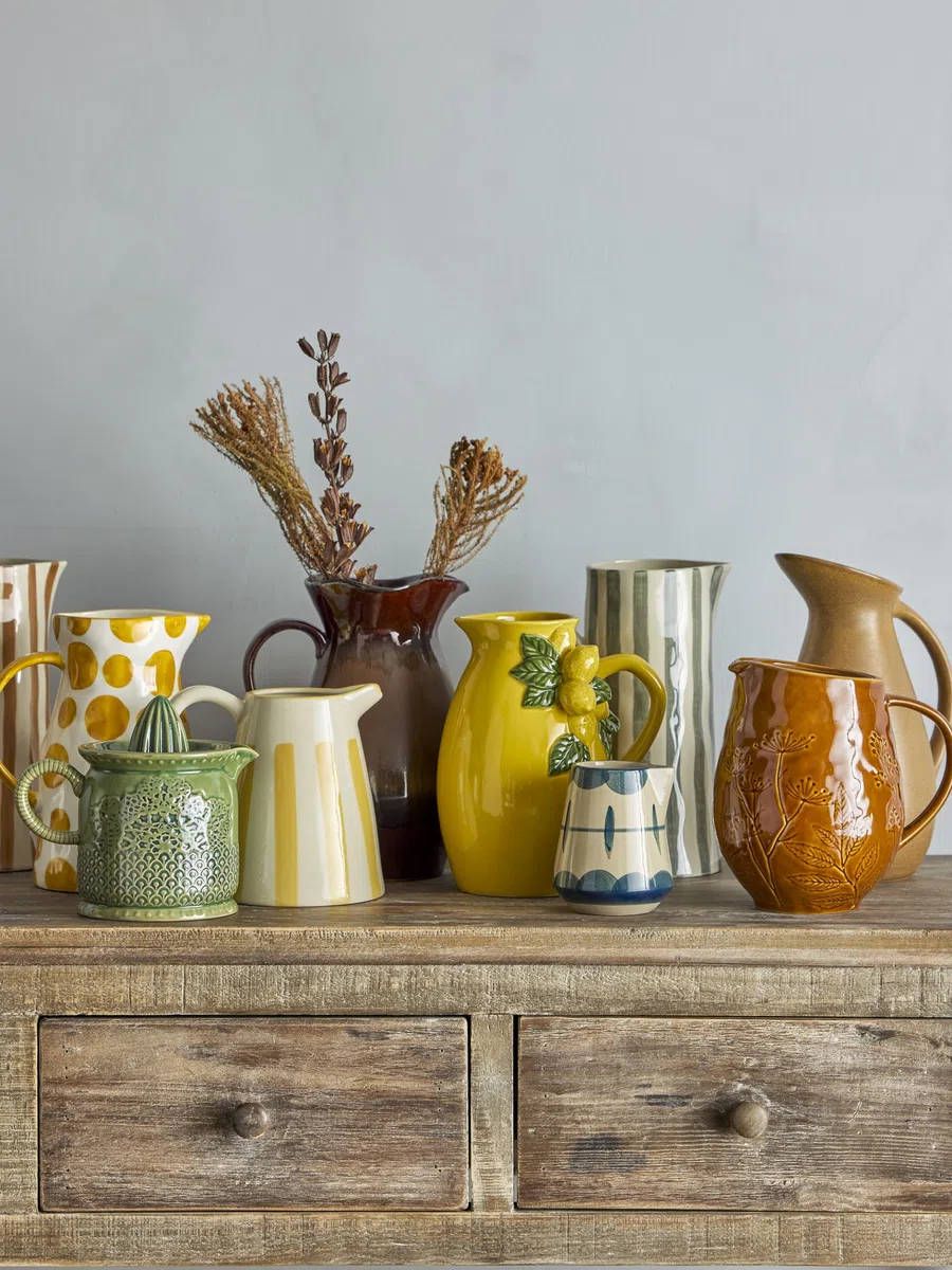 Bloomingville Allium - Bricco per latte e zuccheriera blu, set di 3 stoviglie in ceramica