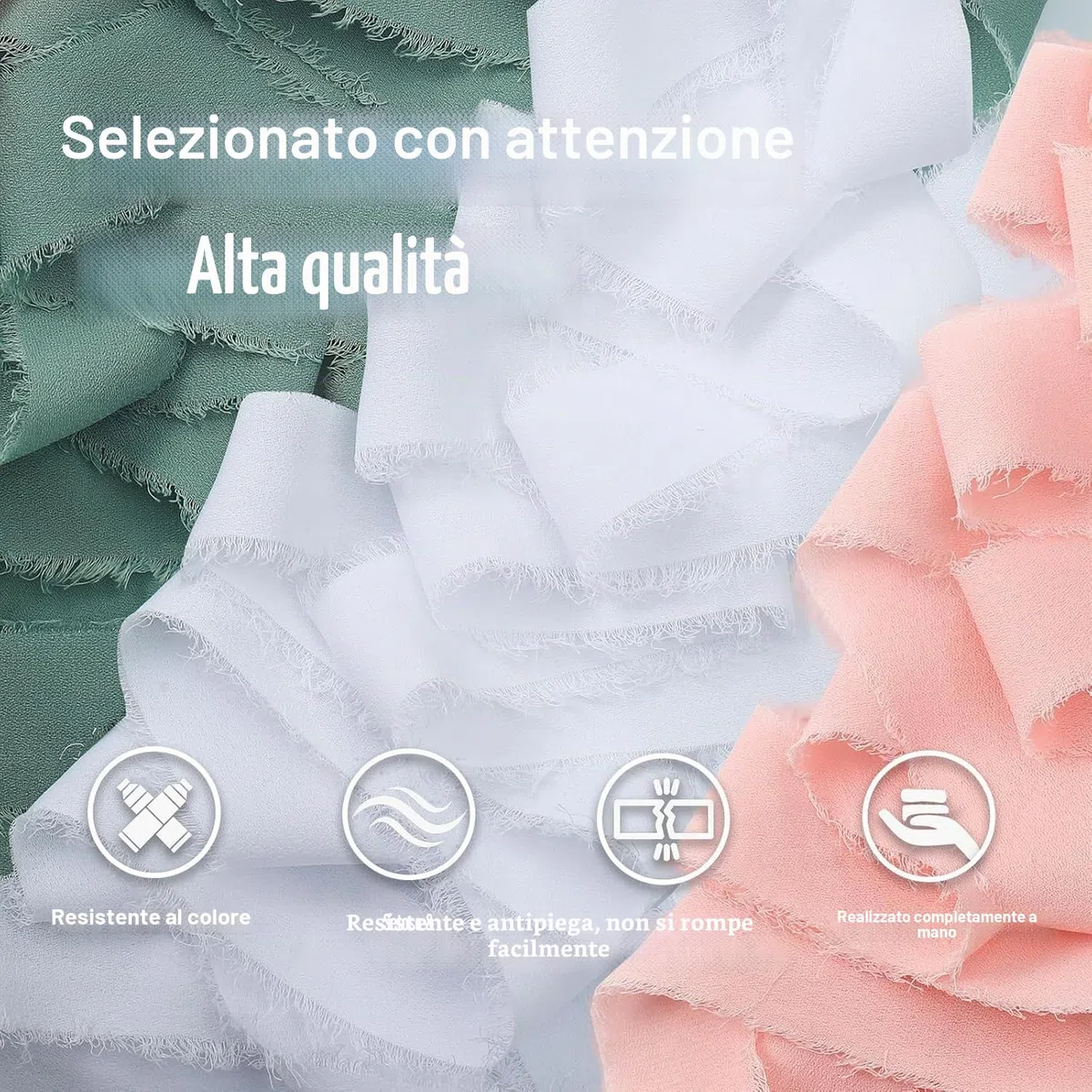 Nastro in Chiffon Bianco, 2,5 cm x 40,0 m, Regalo Frange Fatto a Mano, Largo di Seta per Inviti di Nozze, Bouquet da Sposa, Confezione Regali