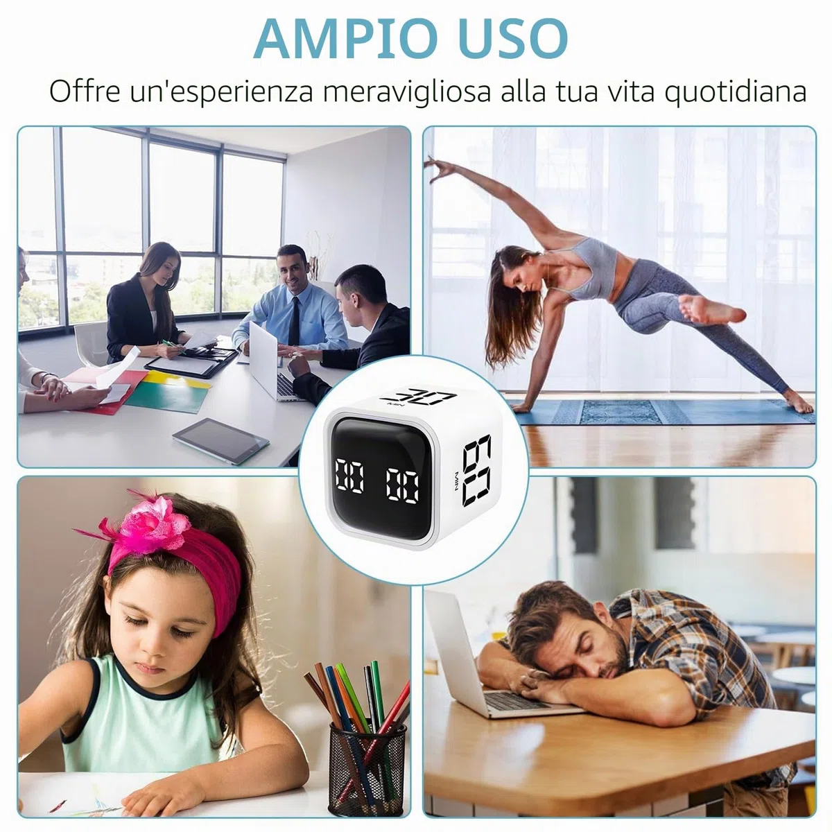 QUMOX Timer Cubo 5 10 30 60 Minuti, Timer Digitale Ricaricabile con Sensore di Gravità, Modalità Manuale, Vibrazione e 2 Livelli di Volume, Timer Portatile per Studio, Lavoro, Cucina (Bianco)