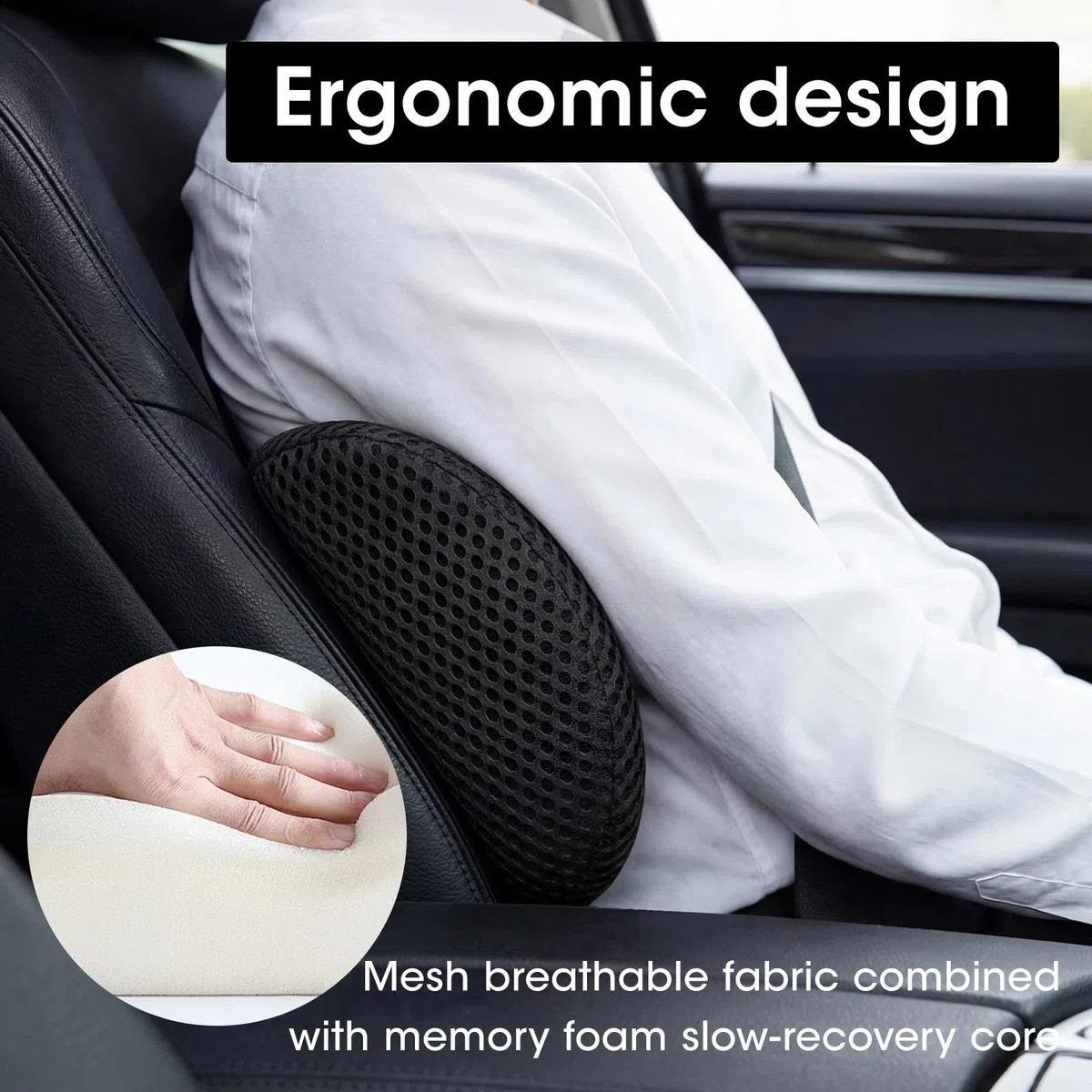 Cuscino Lombare Ergonomico in Memory Foam 46x23x11 cm Cuscino di Supporto Lombare Ortopedico Lombare Suport Pllow per Supporto Schiena Auto Sedia Ufficio Letto e Divano Antidolorifico