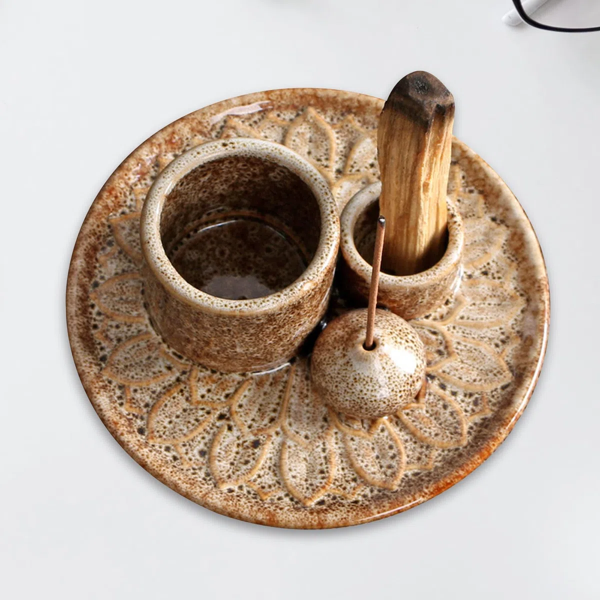 4 su 1 portancamera di incenso, Ciotola di incenso 4 in 1, vassoio in ceramica, supporto per salvia per combustione, pollici di catcher di cenere in ceramica, Porta Palo Santo, ciotola per bruciar