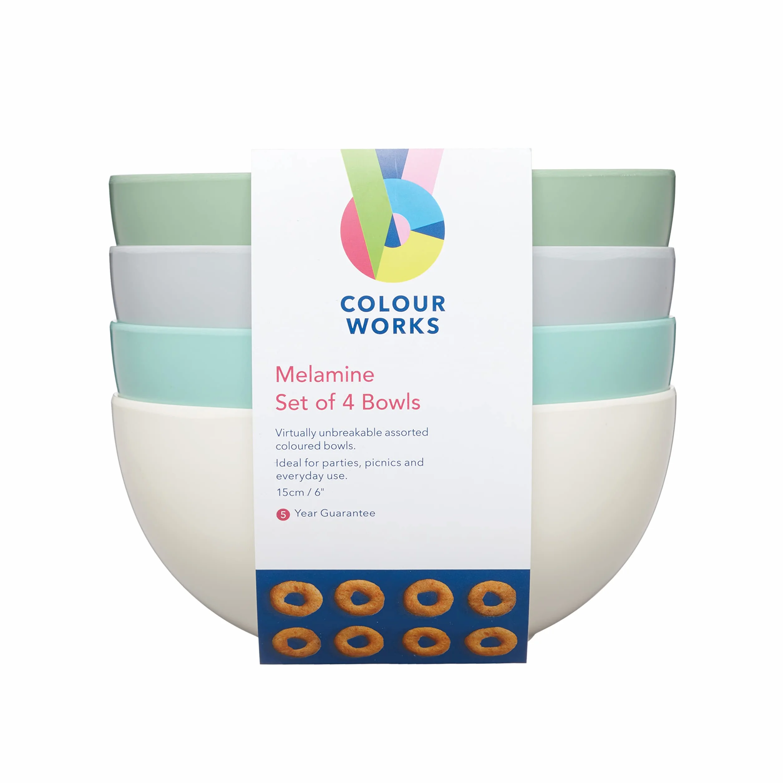 Colourworks Ciotole di plastica, ciotole per pasta infrangibili, leggere in melamina infrangibile, set di 4, colori classici