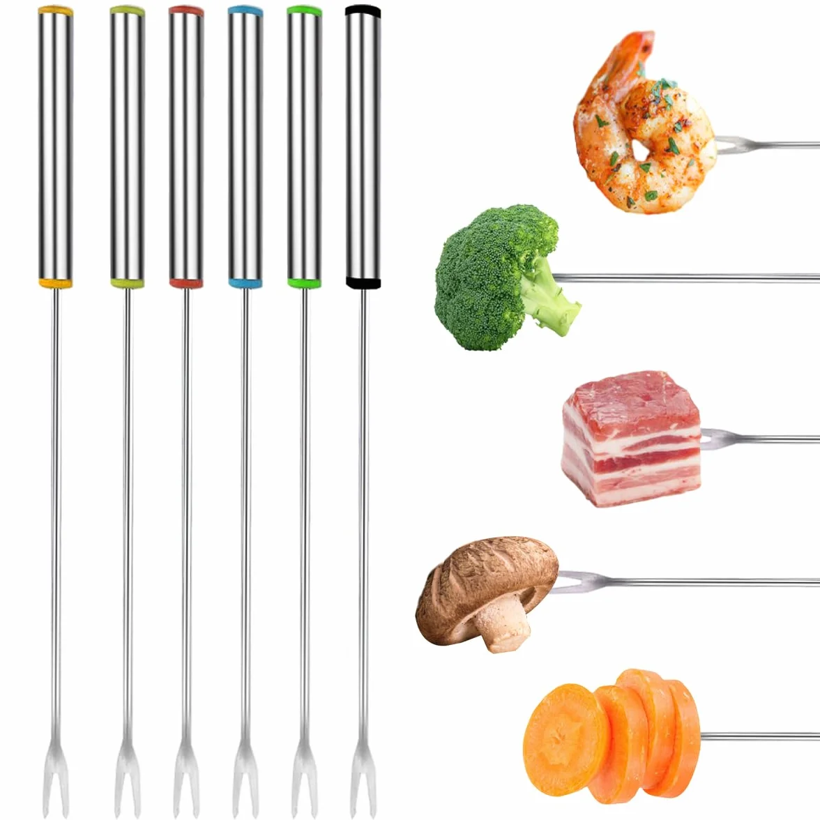 Forchette da Fonduta 24 Pezzi, Forchette da Fonduta in Acciaio Inossidabile 24 cm Bastoncini per Fonduta con Manico Resistente al Calore per Fonduta Arrosti Cioccolato Formaggio Frutta