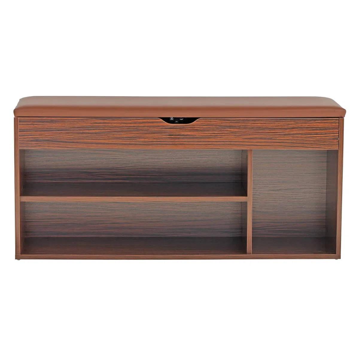 Brigros WeHome - Cassapanca Scarpiera Con Seduta Imbottita, Scarpiera Salvaspazio, Panca Contenitore, Mobile Ingresso Per Arredamento Casa Con Cassette Legno (Zebrano, 3 Scomparti, 63x115x24)