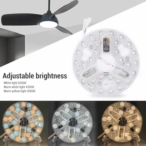 Kit di illuminazione a LED retrofit da 5,3 pollici per luce a filo soffitto, pannello di ricambio per ventilatore da soffitto, 15 W, 3000 K, 4200 K, 6500 K, luce LED