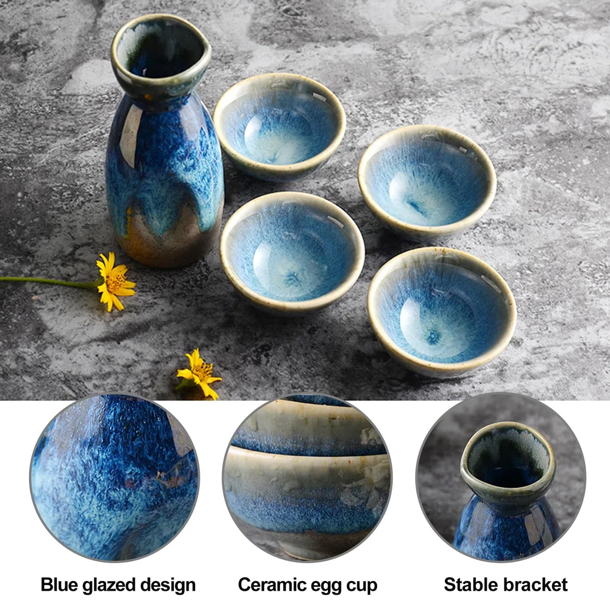 Set per sakè, 4 tazze da sakè da 100 ml, 1 pentola da sakè da 300 ml, set per sakè in ceramica giapponese, pentola per sakè in ceramica, bottiglia di sakè in ceramica giapponese, set per liquore sakè