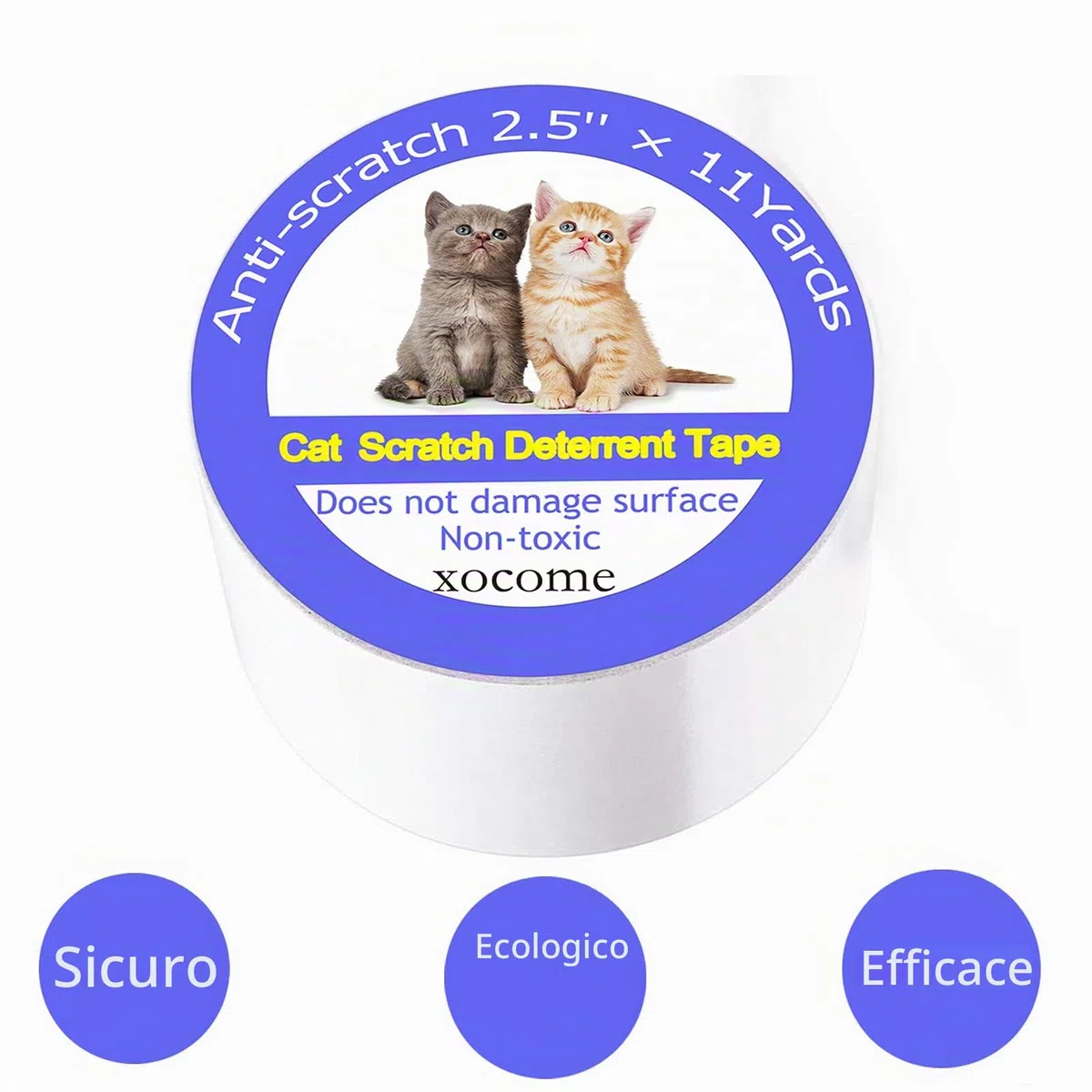 Nastro antigraffio per gatti, protezione antigraffio per porte da 6,35 cm x 10 m, autoadesivo su un lato, trasparente, per divani, porte, tavoli e mobili